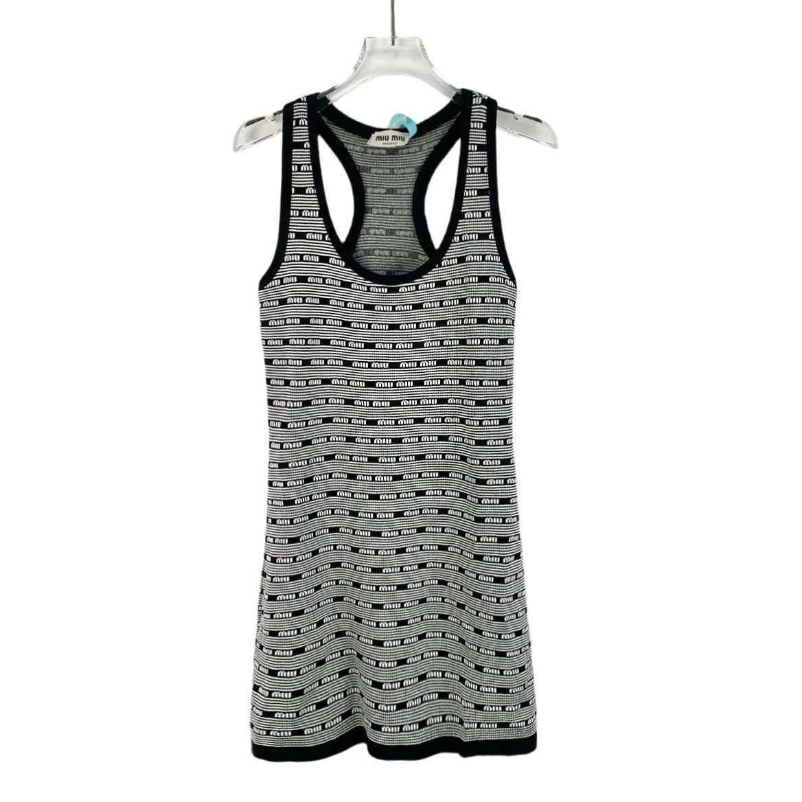 Miu Miu Miu Miu 22 Gray Striped Logo Monogrammed Appliqué Knit Dress Size S / US 4 / IT 40 - 1 Thumbnail