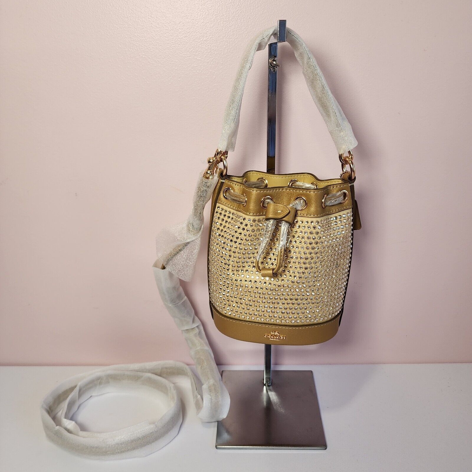 NWT COACH CW301 Mini Bucket Bag Crystal YELLOW GOLD