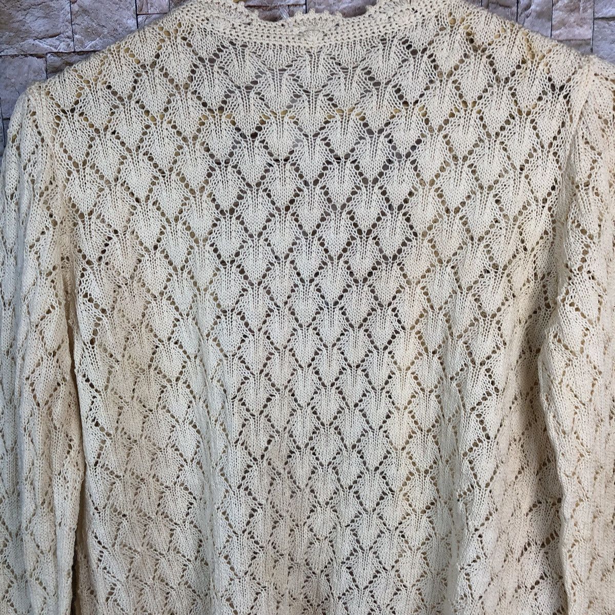 Homespun Knitwear × Japanese Brand Japan vintage crochet mesh net Yellow Cardigan #A659 Size S / US 4 / IT 40 - 12 Thumbnail