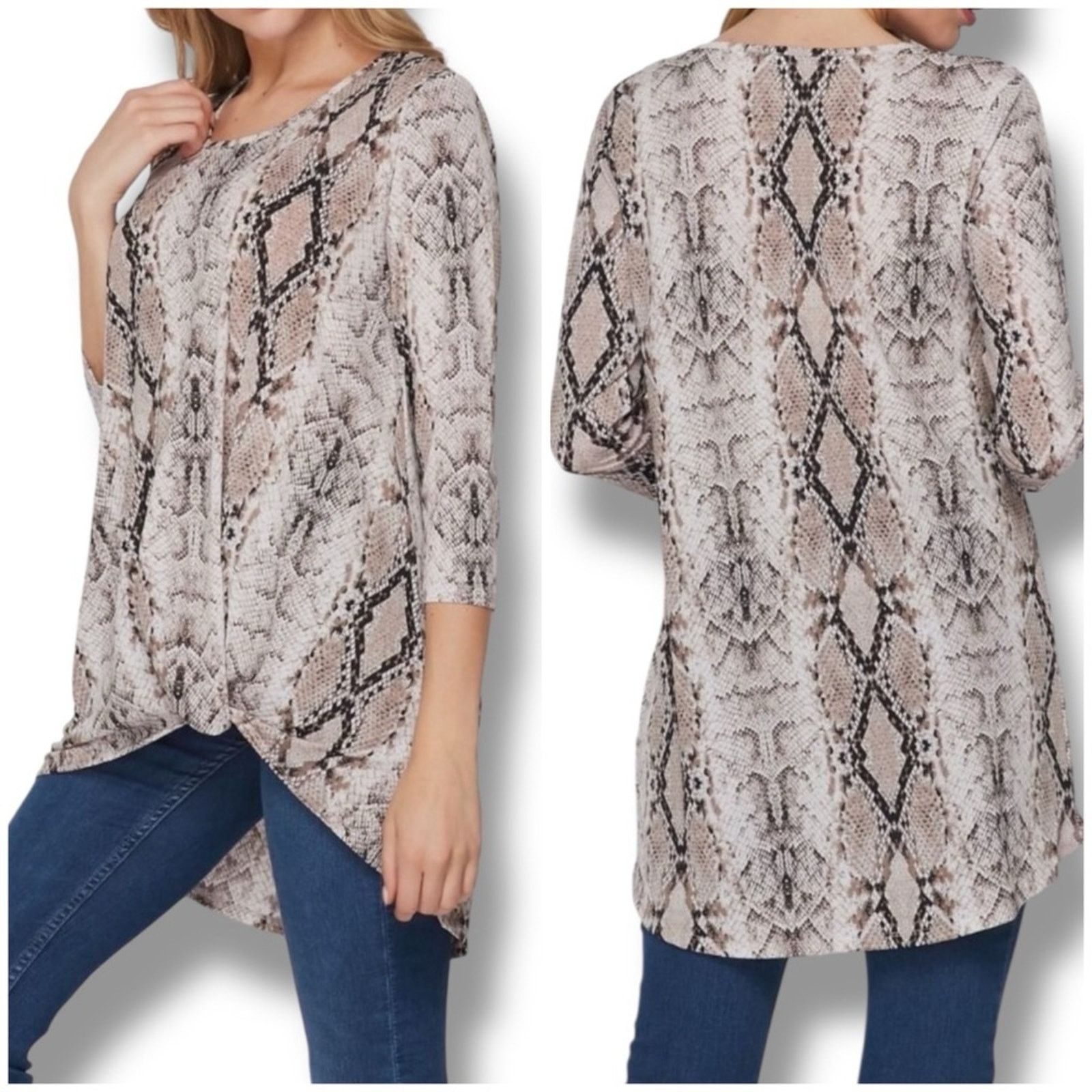 Other Honeyme Curvy snakeskin print 3/4 sleeve top with twist hem Size XL / US 12-14 / IT 48-50 - 1 Thumbnail
