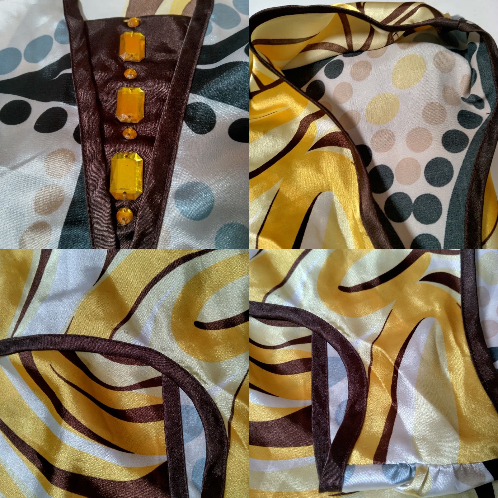 Vintage VINTAGE Antilia Femme Shirt Tank Sleeveless Satin Bling Yellow Brown Tie V-Neck M Women's Blouse Size M / US 6-8 / IT 42-44 - 11 Thumbnail