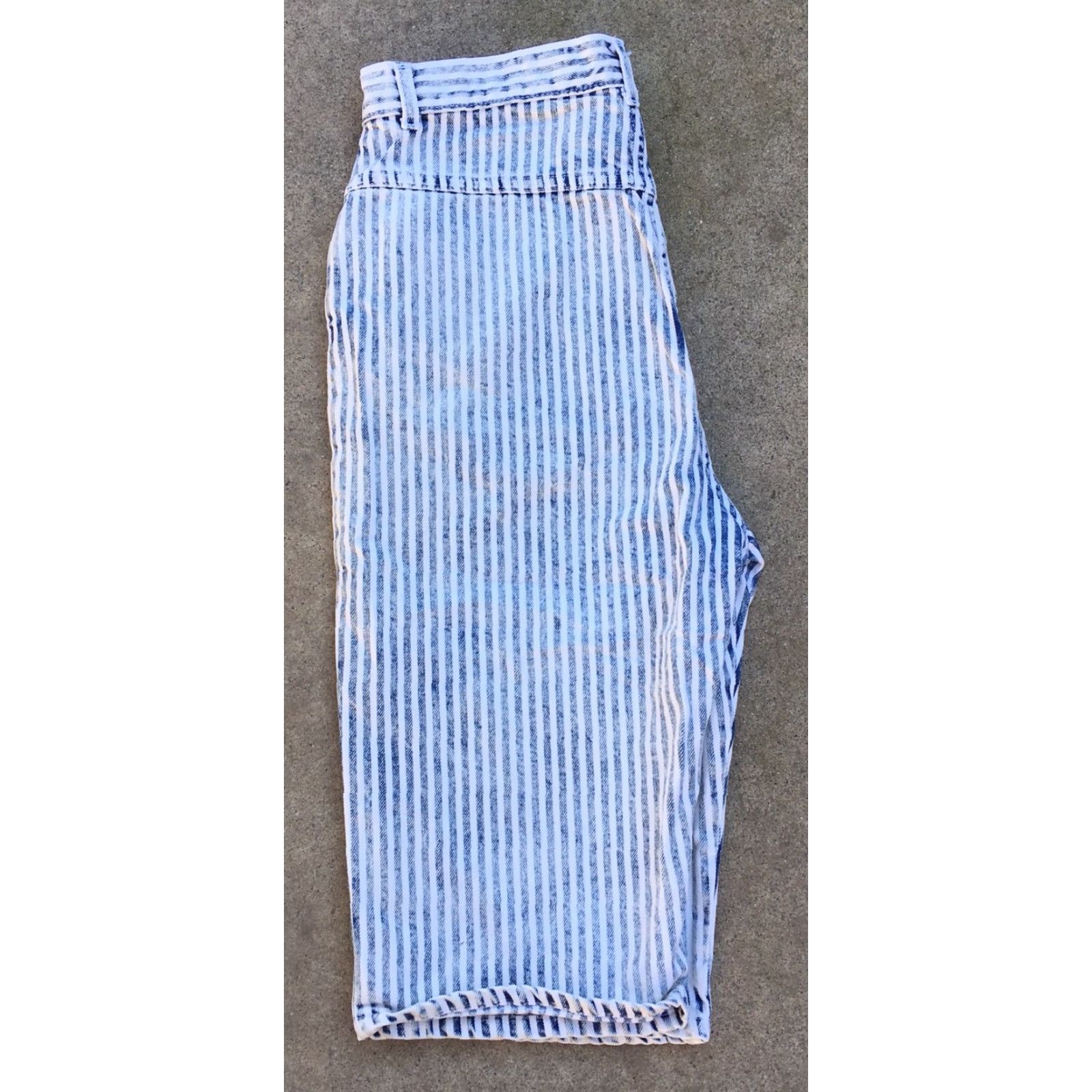 Denime VINTAGE Dirty Dancing Striped Acid Wash Denim Shorts 1980s 80s Size 12 29” Waist Denim Shorts Womens Boys Girls Mens Size 34" / US 12 / IT 48 - 5 Thumbnail