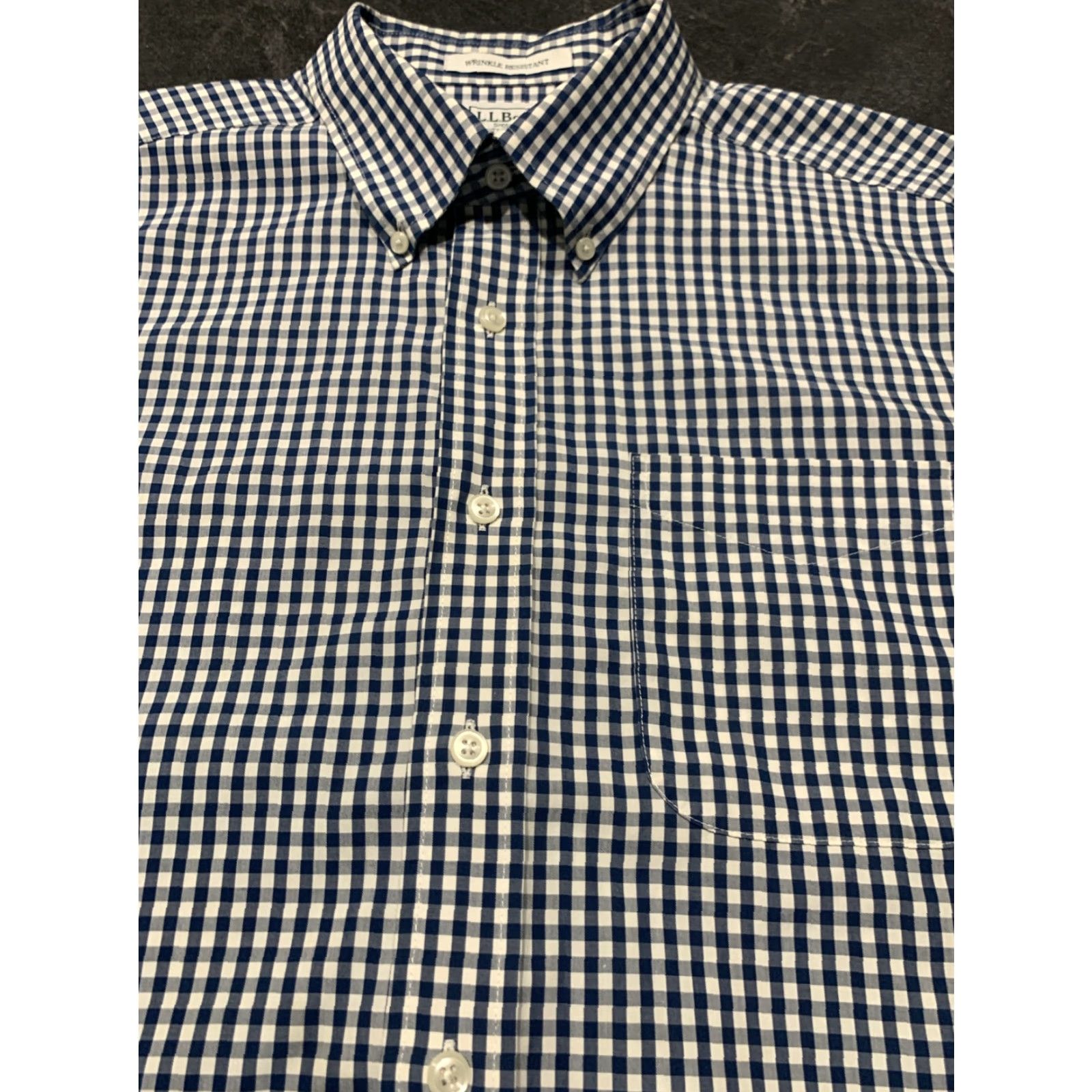 Vintage L.L. Bean Men's Short Sleeve Button-Up Shirt Large Blue White Plaid Casual Wear All Seasons Size US L / EU 52-54 / 3 - 4 Thumbnail