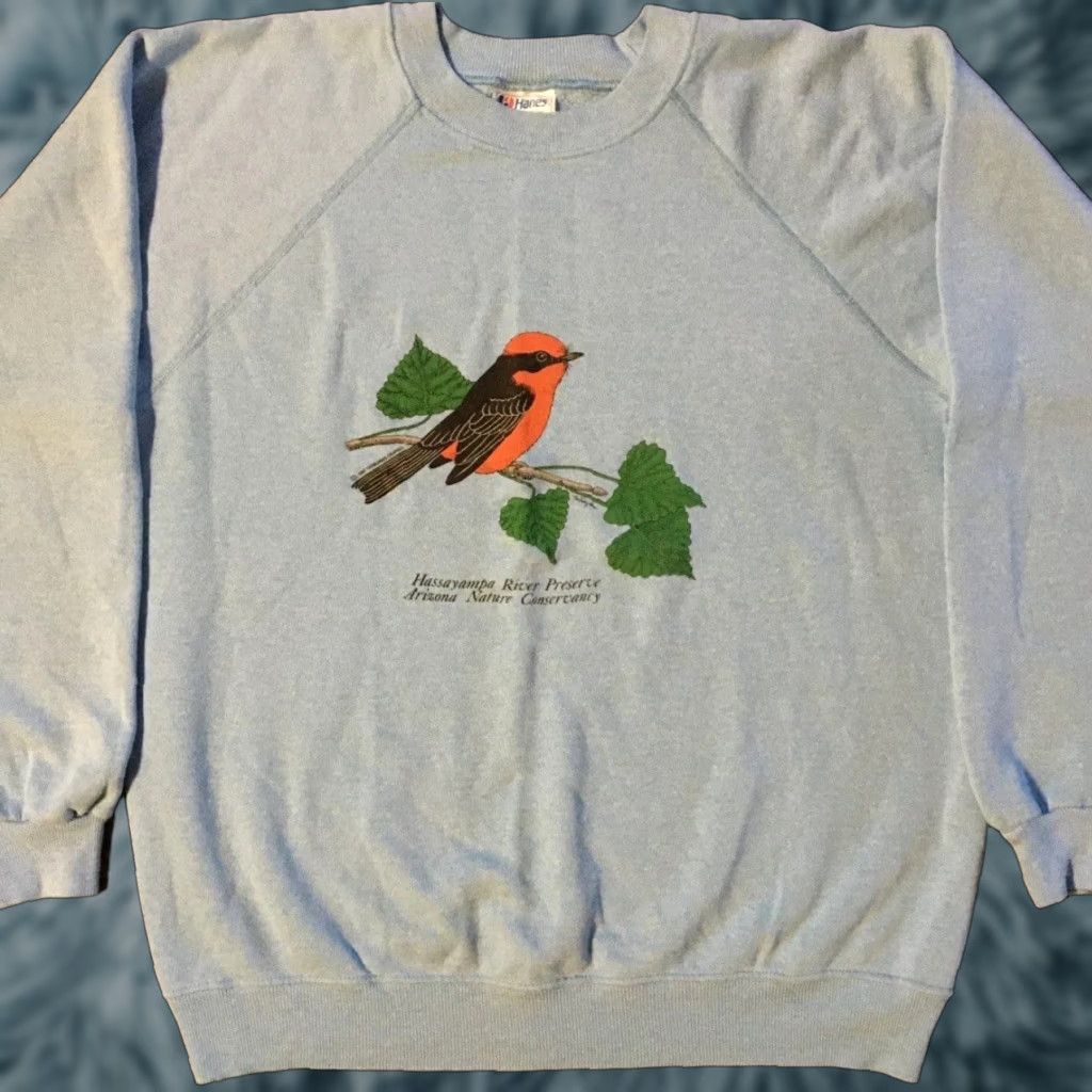 Hanes VINTAGE Arizona Nature Conservancy Bird Sweatshirt M USA Animal Art Grunge 90s Shirt Men M Blue Hanes Crew Neck Long Sleeve Size US M / EU 48-50 / 2 - 1 Thumbnail