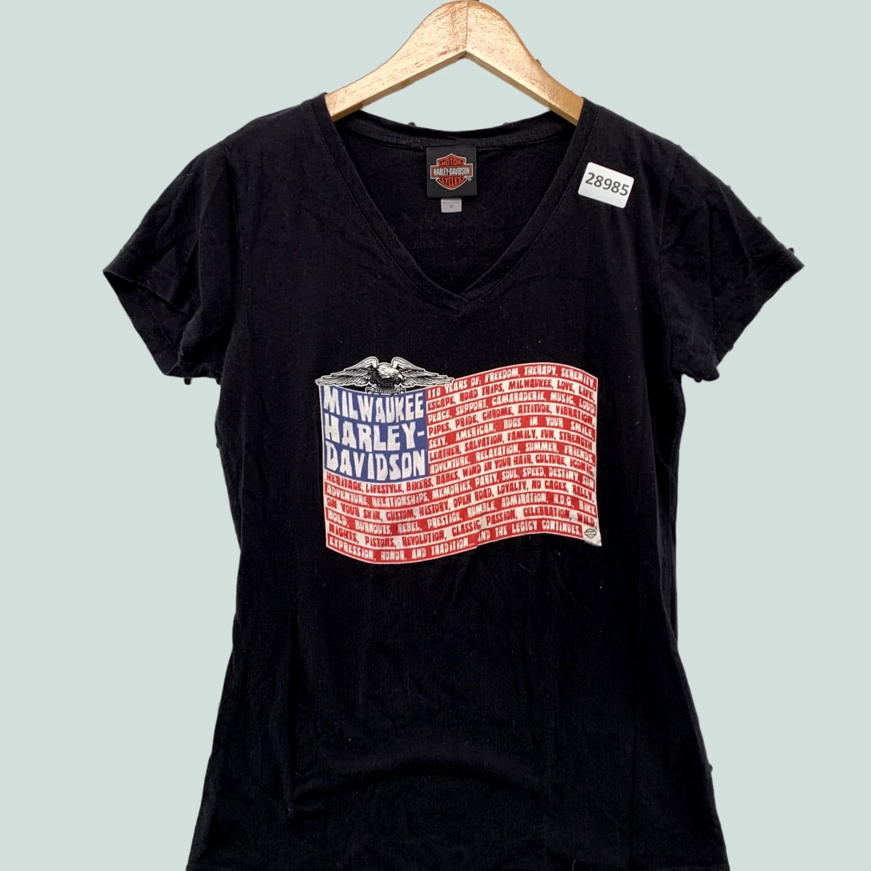Harley Davidson Harley-Davidson Motorcycle Womens M Top Black USA Flag V-Neck T-Shirt Size M / US 6-8 / IT 42-44 - 1 Thumbnail