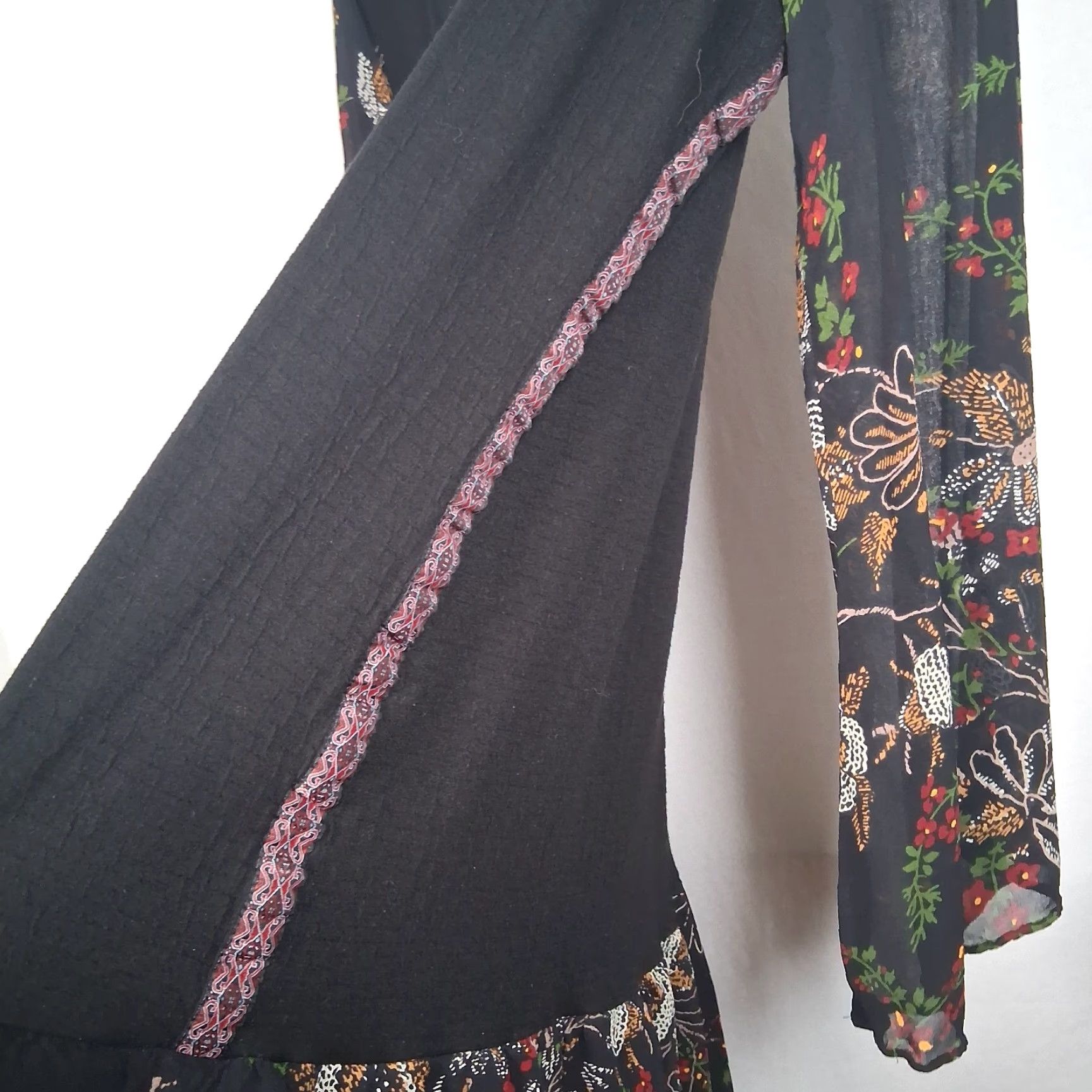 Vintage Pyramid Collection Dress XL Black Knit Sheer Floral Long Slv Whimsigoth Witchy Women Size XL / US 12-14 / IT 48-50 - 7 Thumbnail