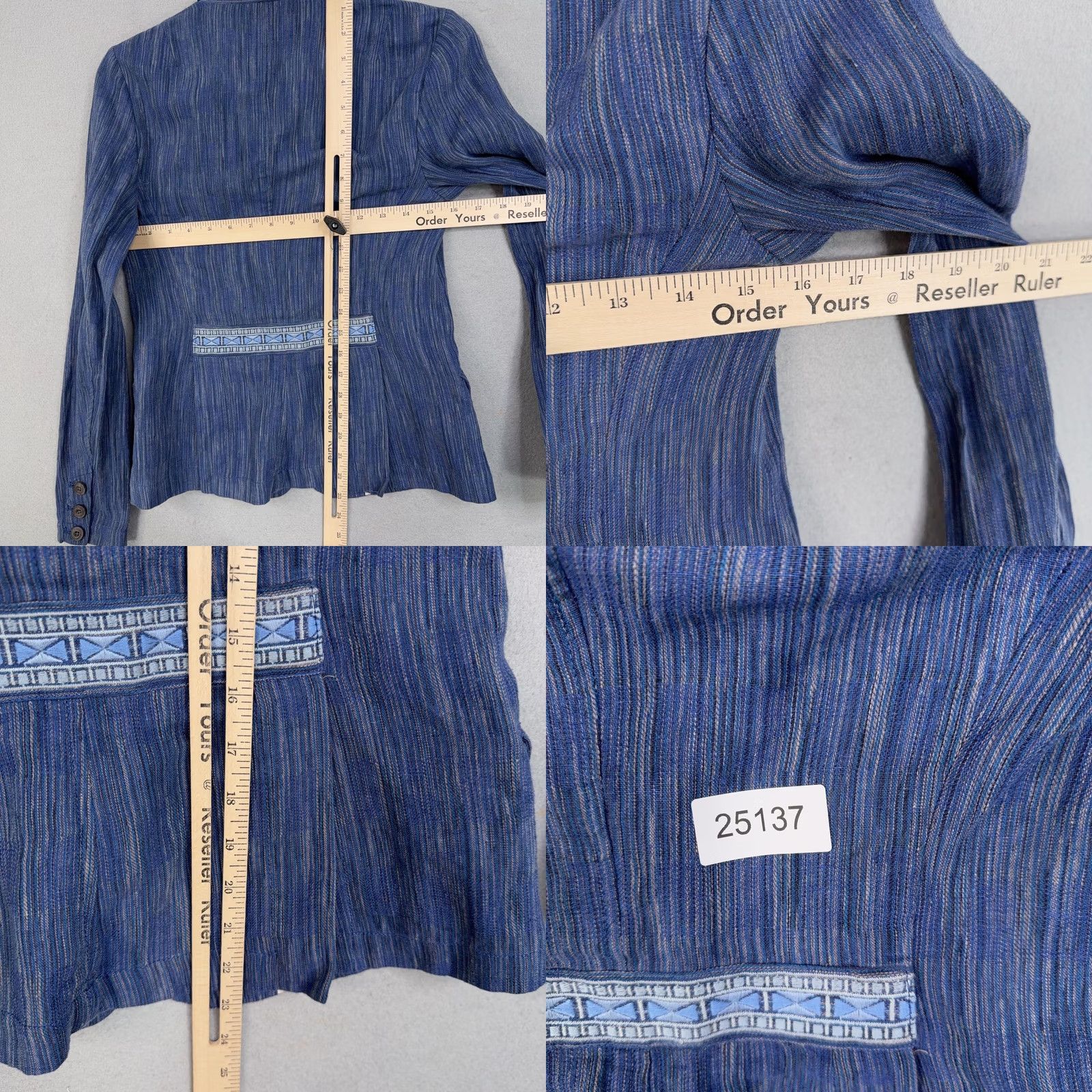 Vintage Cartonnier Blazer Womens 2 Blue Stripe Linen Cotton Embroidered Collar Jacket - Pre-Owned 2 Size XS / US 0-2 / IT 36-38 - 9 Thumbnail