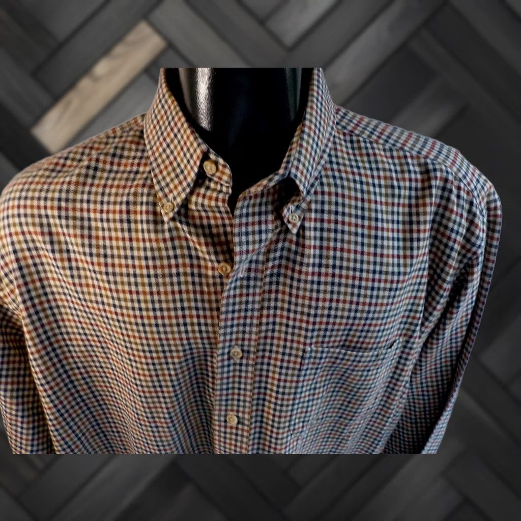 Vintage Viyella Button-Down Shirt Mens 2XT Beige Navy Maroon Black Brown Plaid Wool Cotton Long Sleeve 80% Cotton 20% Wool Size US XXL / EU 58 / 5 - 1 Thumbnail