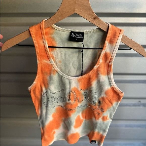 Designer × Von Dutch NWT VON DUTCH ORANGE/WHITE TIE DYE TANK TOP SZ SMALL S Size S / US 4 / IT 40 - 1 Thumbnail