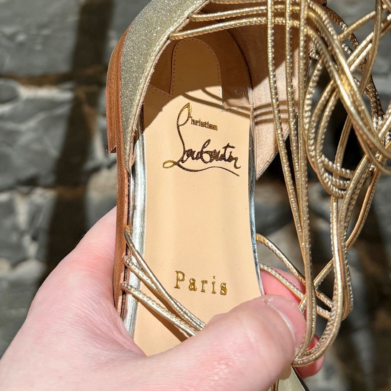 Christian Louboutin Christian Louboutin Glitter Gold Blanca Strappy Sandals Size US 7 / IT 37 - 12 Thumbnail