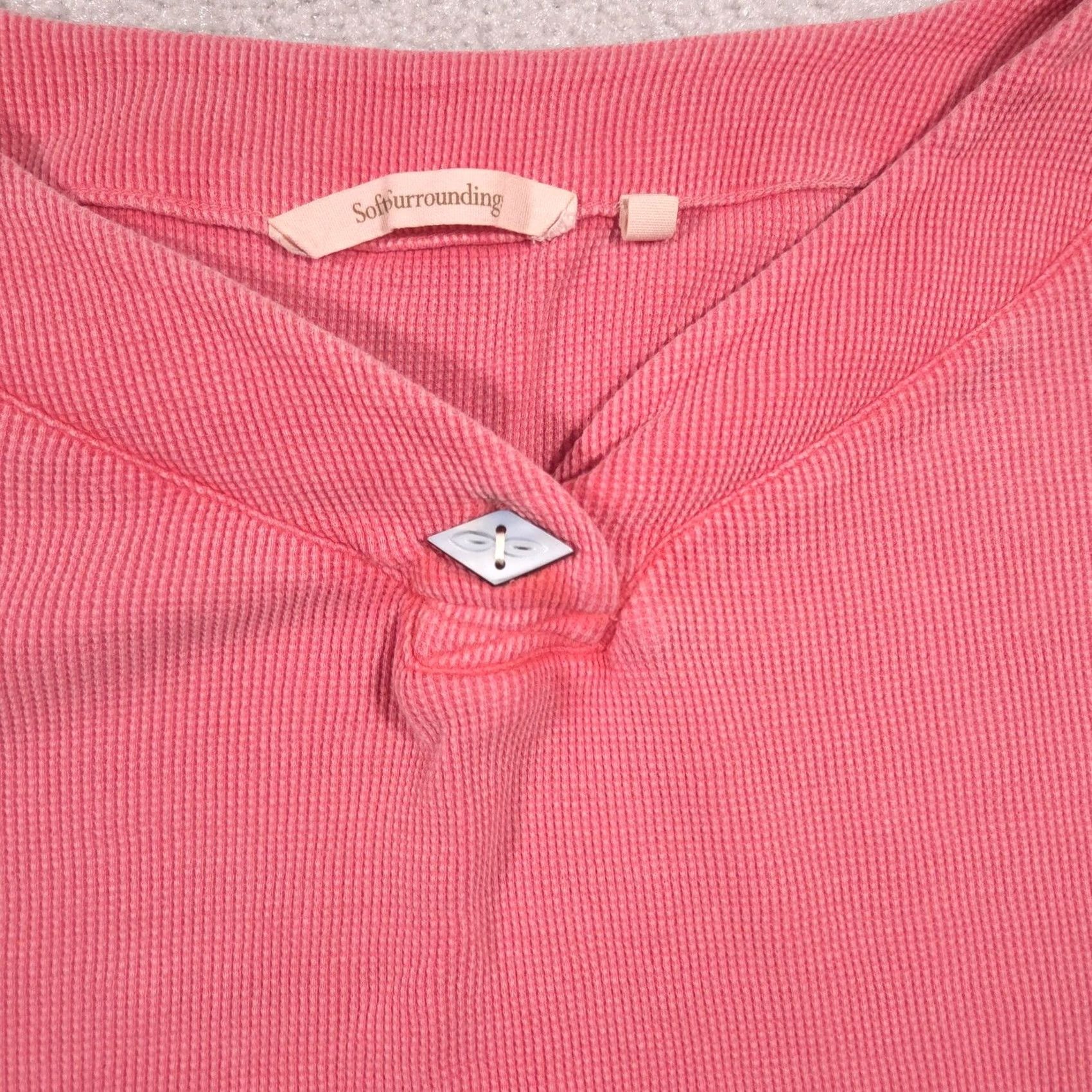 Soft Surroundings Soft Surroundings Shirt Womens L Pink V Neck Short Sleeve Button Knit Top Size L / US 10 / IT 46 - 3 Thumbnail