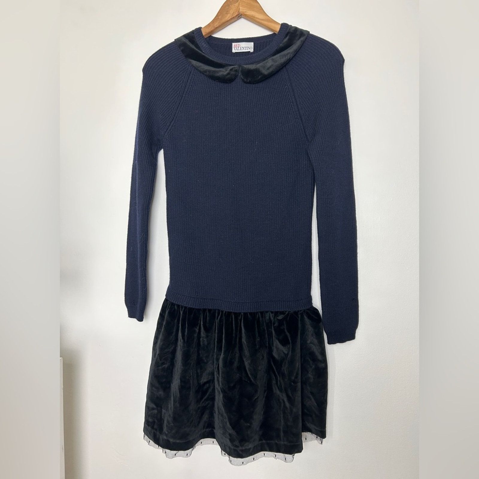 RED Valentino Red Valentino Blue Wool Peter Pan Collar Mini Dress Size XS / US 0-2 / IT 36-38 - 1 Thumbnail