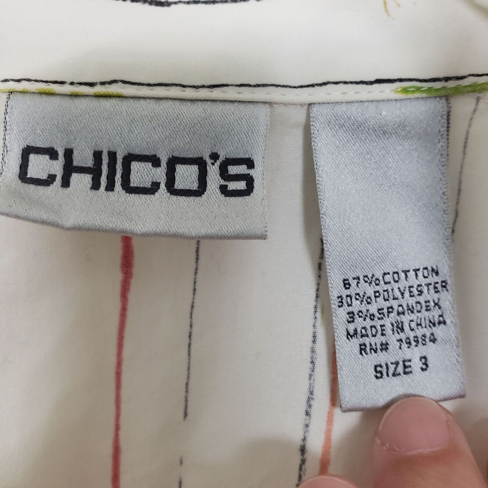 Designer Chicos 3 Lions Shirt Womens Size XL Long Sleeve White Stripe Size XL / US 12-14 / IT 48-50 - 5 Thumbnail