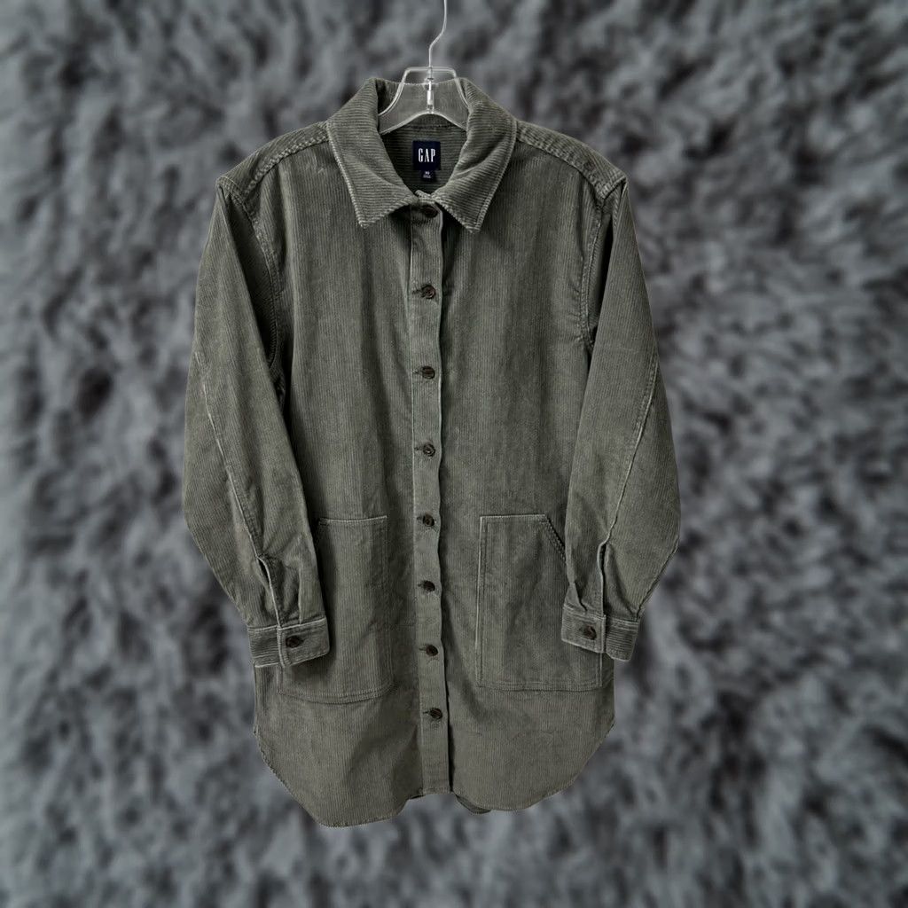 Gap VINTAGE Gap Corduroy Shirt Jacket Womens XS Sage Green Longline Dress Shacket Pockets Size XS / US 0-2 / IT 36-38 - 1 Thumbnail