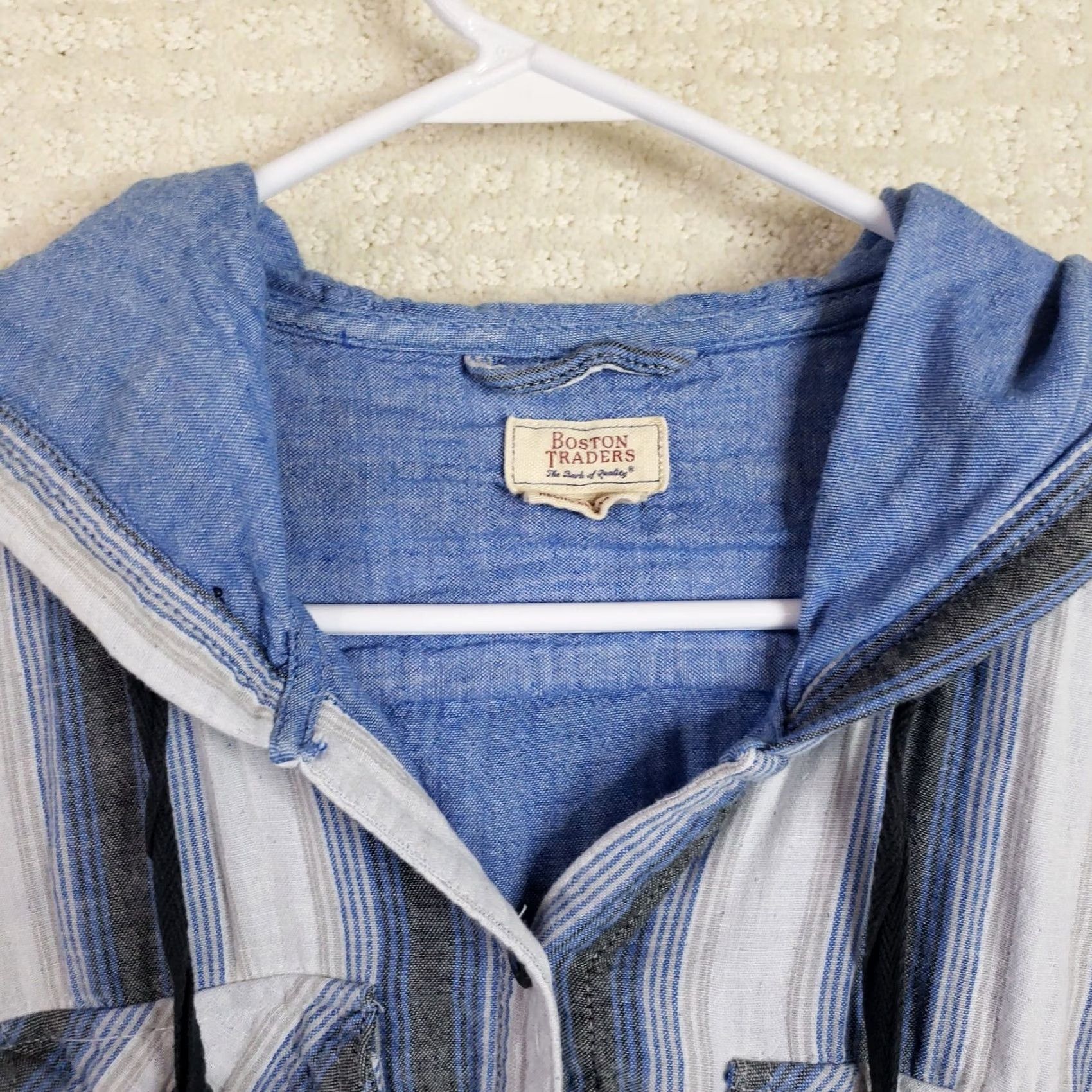 Vintage Boston Traders Flannel Pullover Shirt Women's L Blue Hooded Striped Long Sleeve Size L / US 10 / IT 46 - 5 Thumbnail