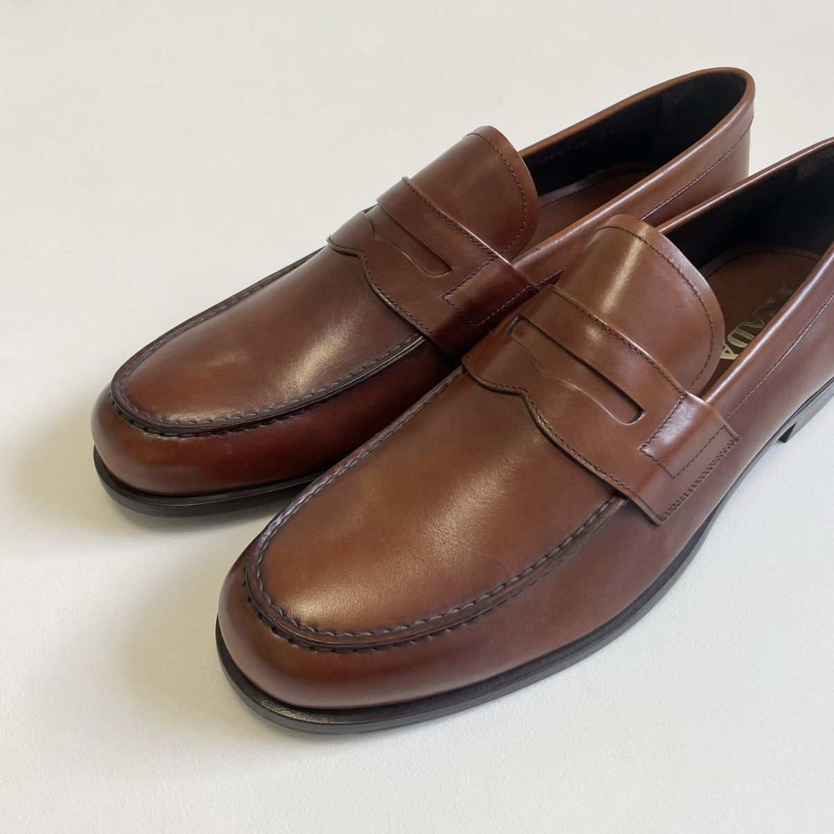 Prada Mid 2000s Brown Burnished Leather Loafers Size US 11.5 / EU 44-45 - 6 Thumbnail