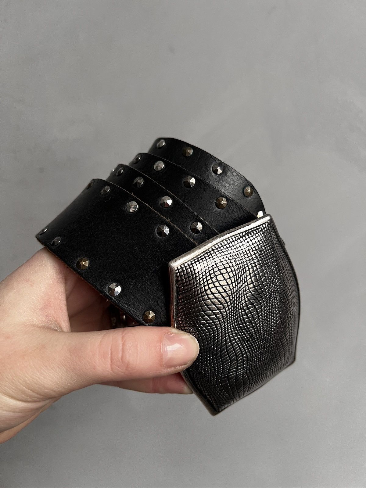 KMRii Western Studded Leather Black Belt Metal Buckle glamour y2k Size ONE SIZE - 6 Thumbnail