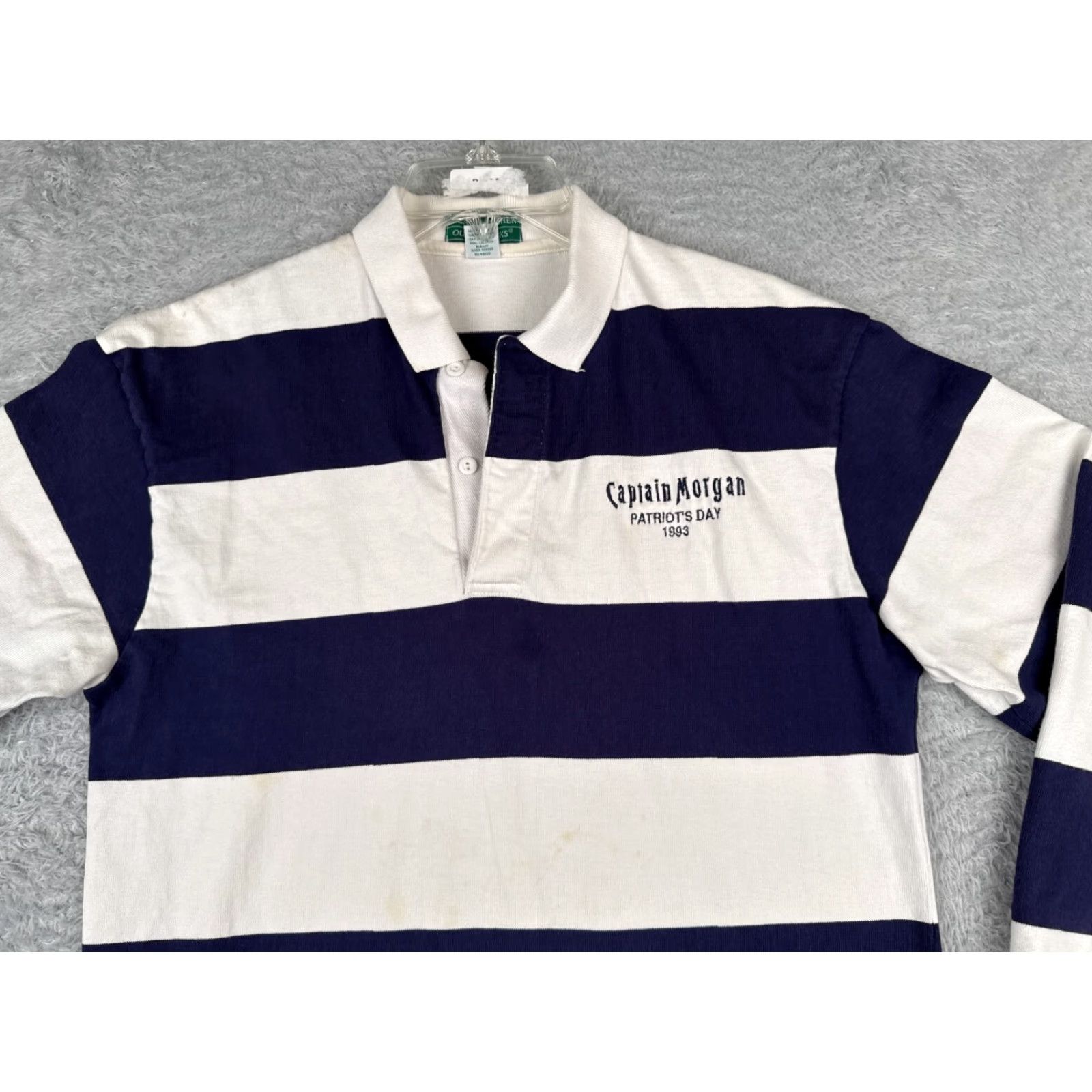 VINTAGE Outer Banks Polo Shirt Mens Large Blue White Rugby Captain Morgan 1993 Polo Mens Large Blue White Rugby 1993