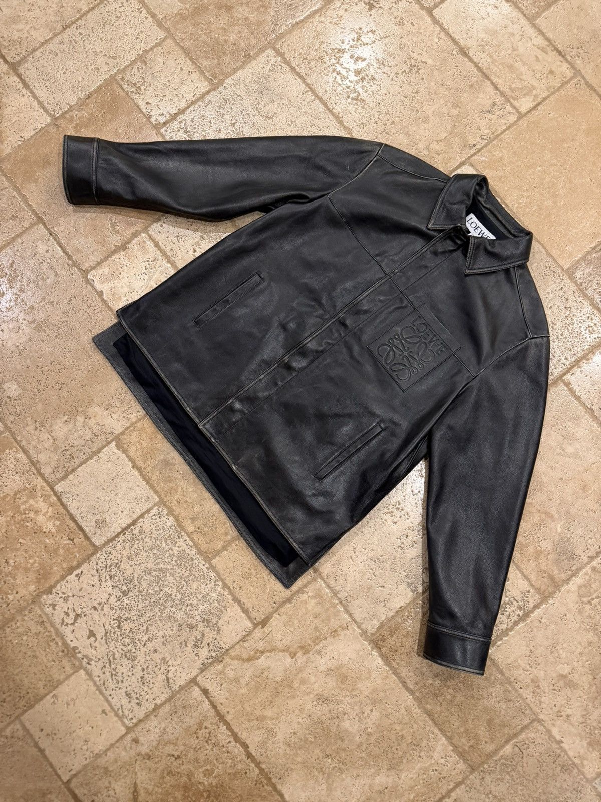 Loewe Loewe SS24 Black Aged Calfskin Leather Anagram Logo Jacket Size US L / EU 52-54 / 3 - 6 Thumbnail