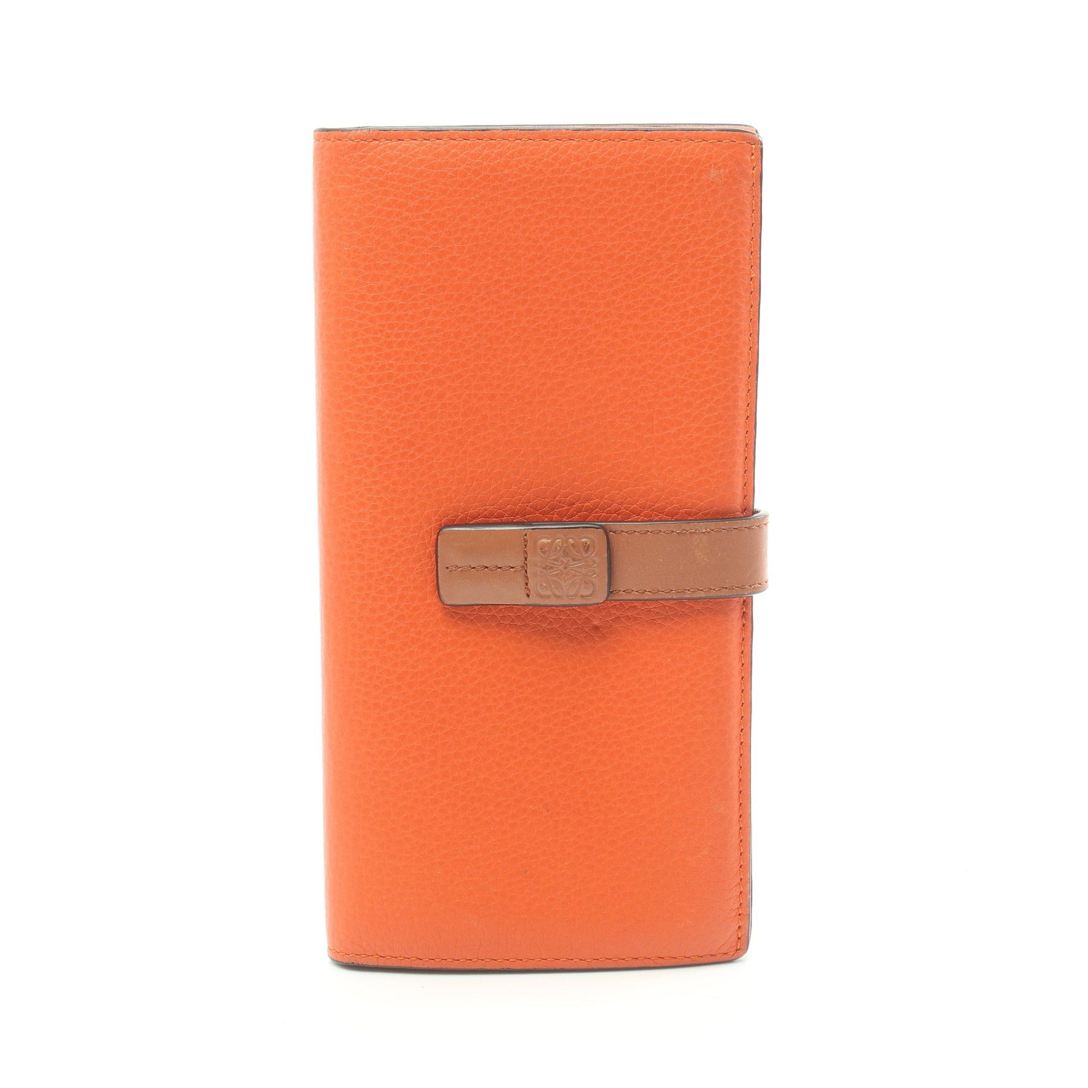 image of Loewe Vertical Wallet Large Bi-Fold Long Wallet Leather Orange Brown, Women's