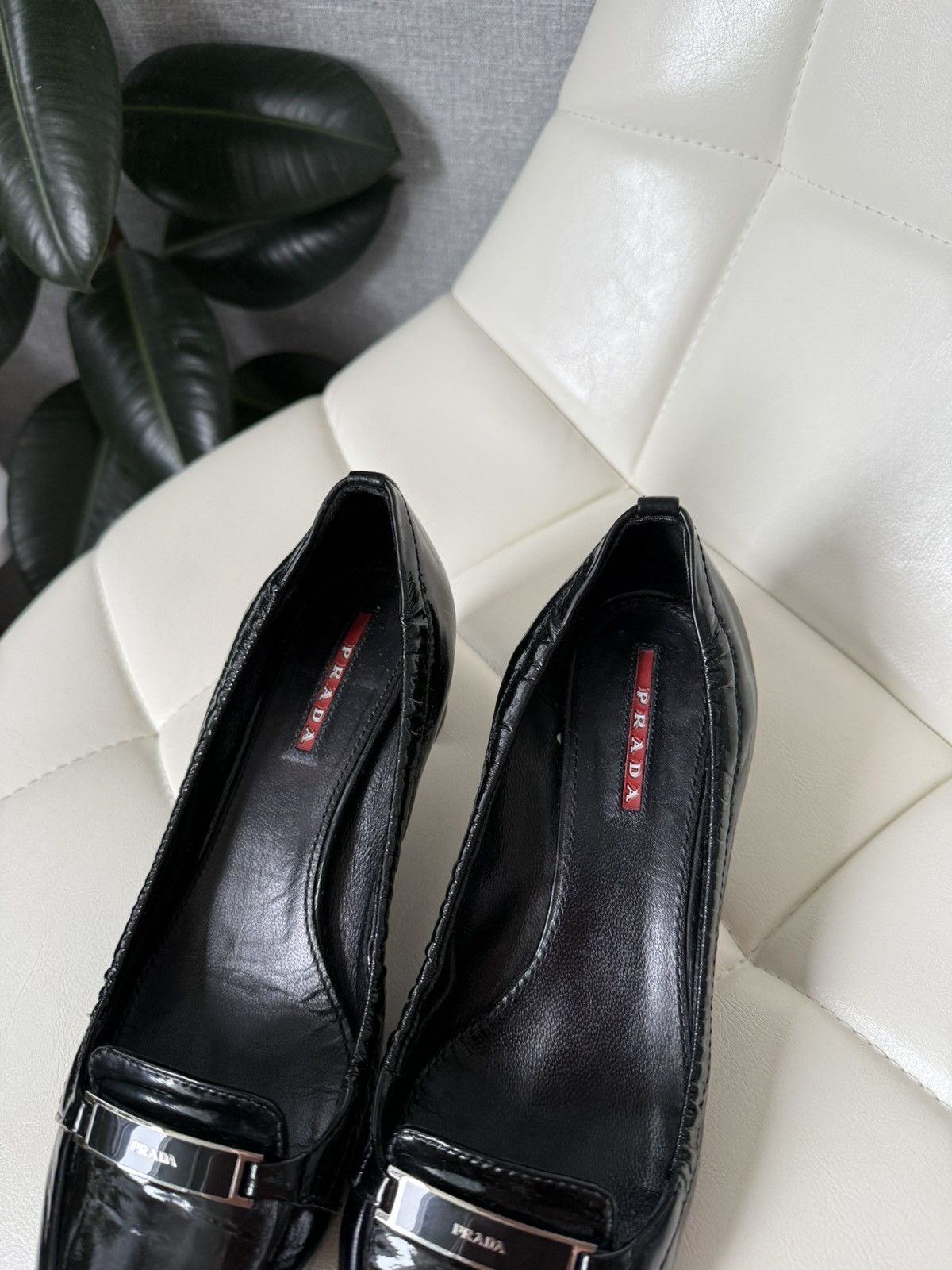Prada Prada Linea Rossa Patent Leather Loafers Block Heel Shoes Size US 7 / IT 37 - 16 Thumbnail