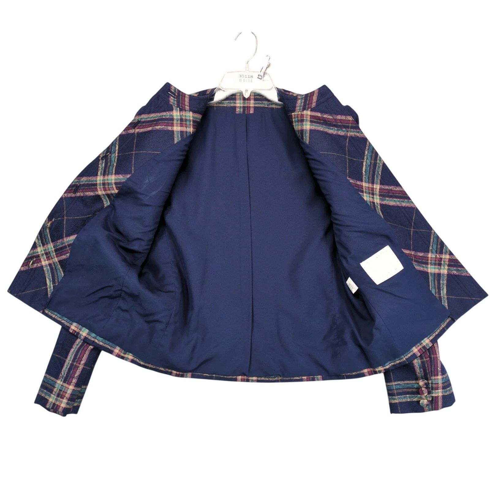 Vintage Doncaster Custom Navy Plaid Button-Front Jacket Women's M Size M / US 6-8 / IT 42-44 - 2 Thumbnail