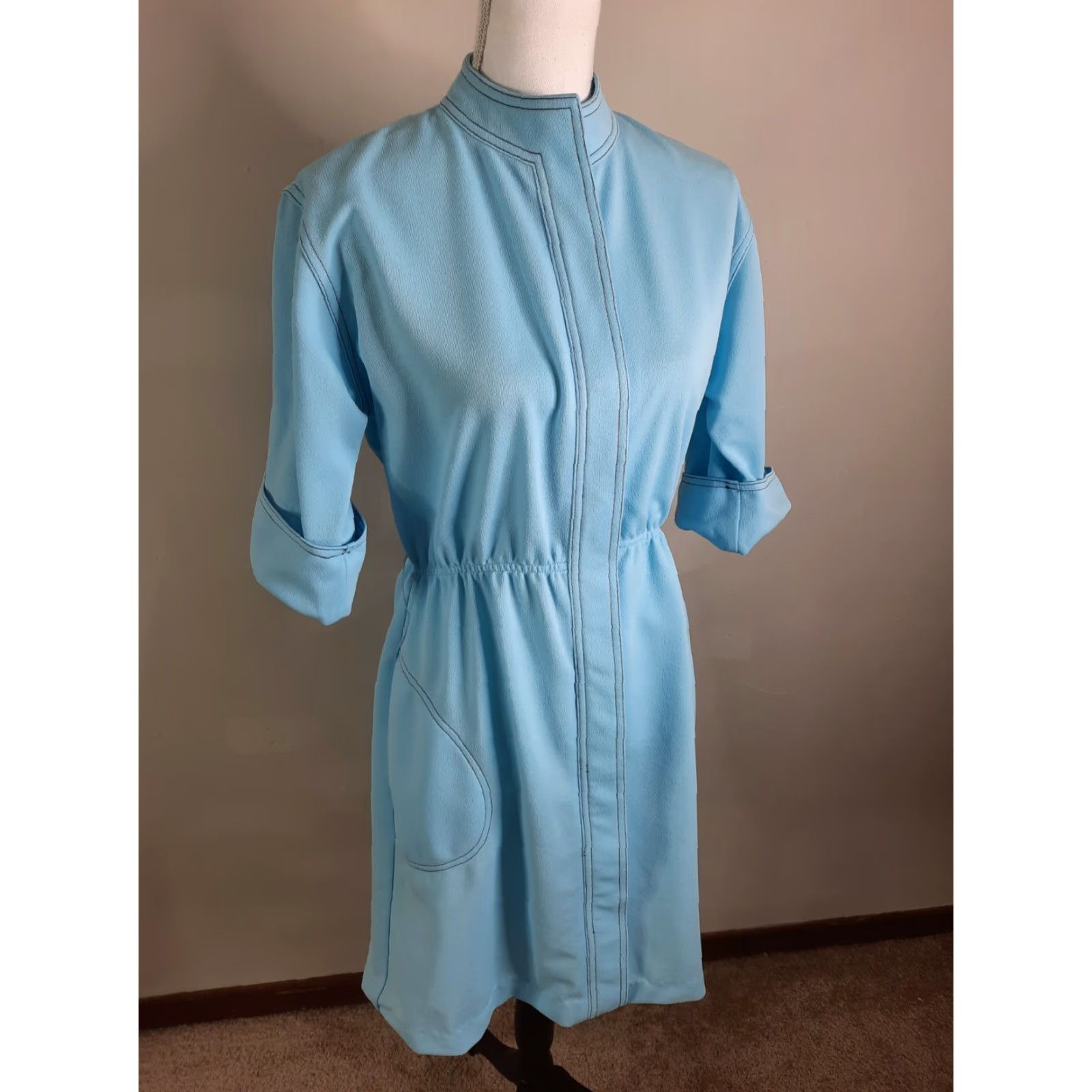 Vintage VINTAGE 60s Blue Shirt Dress M Size M / US 6-8 / IT 42-44 - 4 Thumbnail