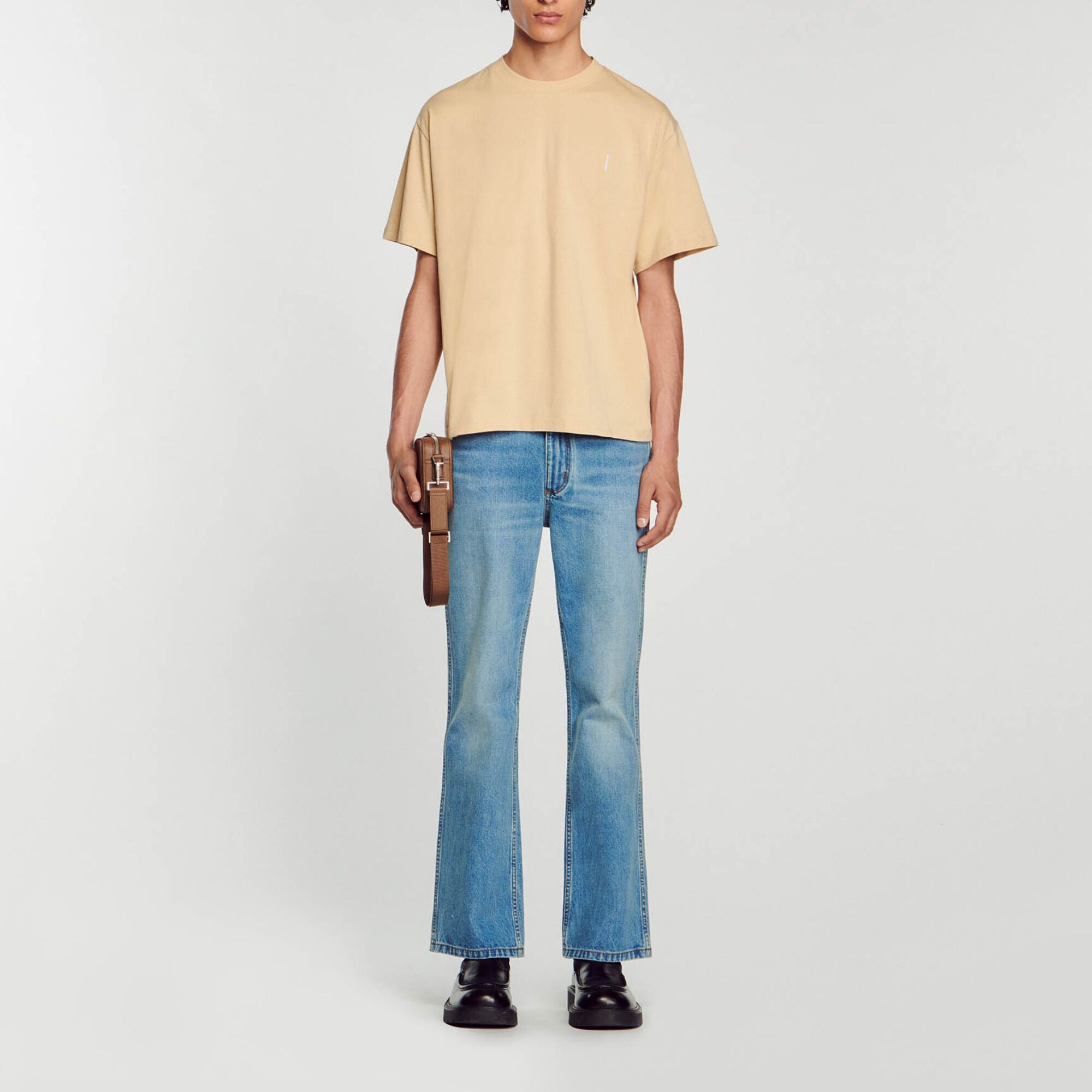 Sandro Thom Men Unisex Moonbeam Beige T-Shirt Cotton Modal Size M Size US M / EU 48-50 / 2 - 2 Thumbnail