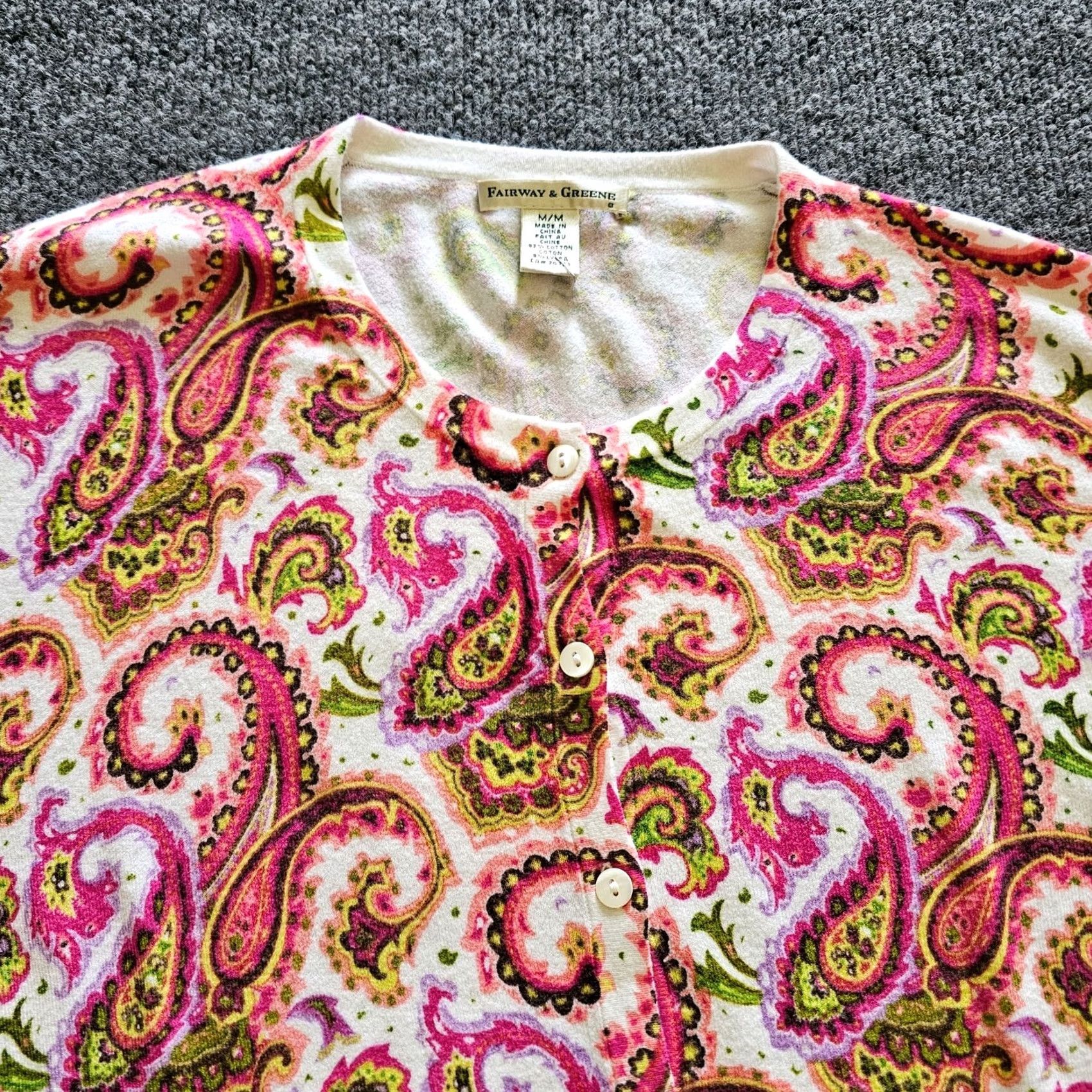 Pinko Fairway & Greene Cardigan Womens M Pink Paisley Long Sleeve Round Neck Career Cardigan Size M / US 6-8 / IT 42-44 - 2 Thumbnail