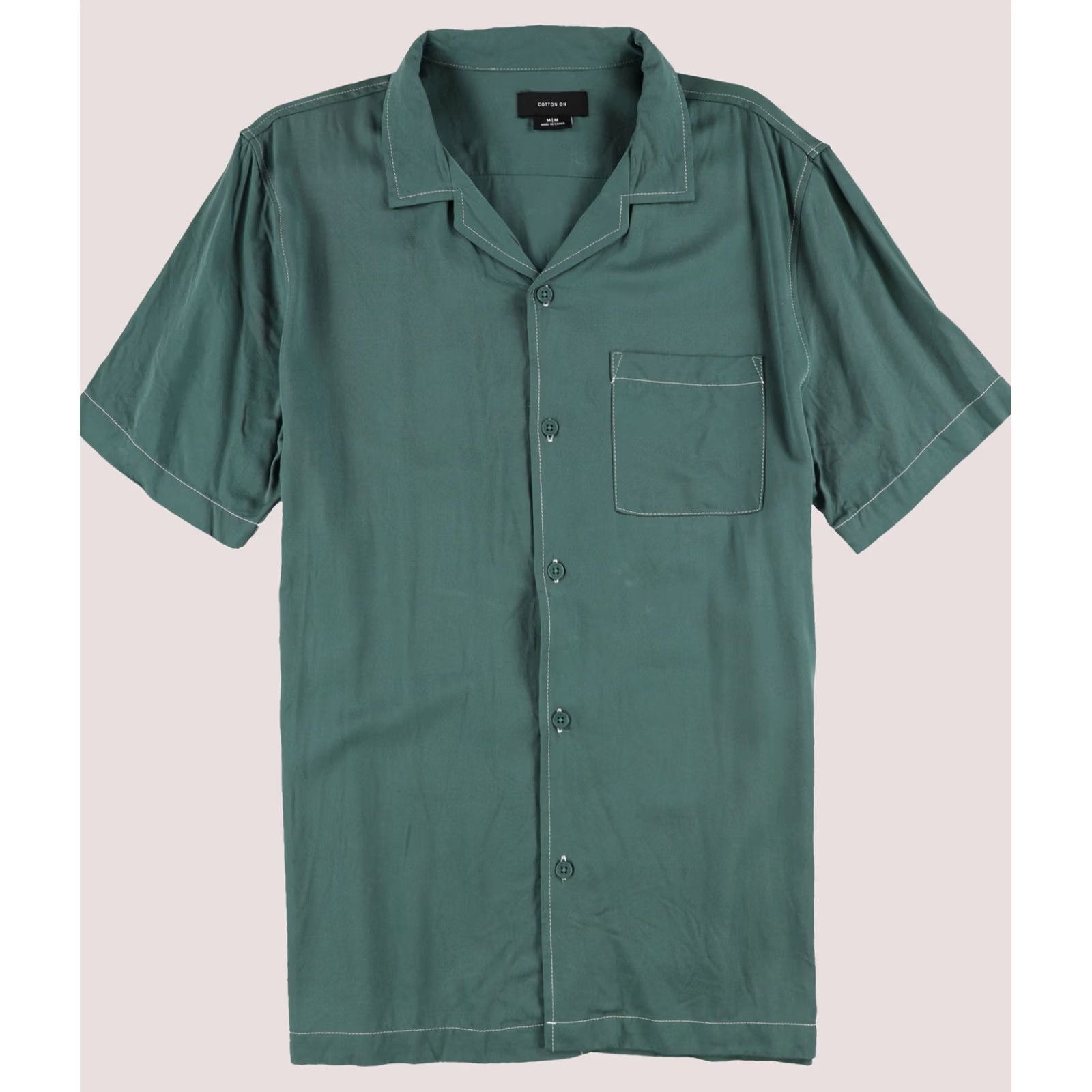 Cotton On Cotton On Mens Contrast Stitch Button Up Shirt Green Medium Size US M / EU 48-50 / 2 - 1 Thumbnail