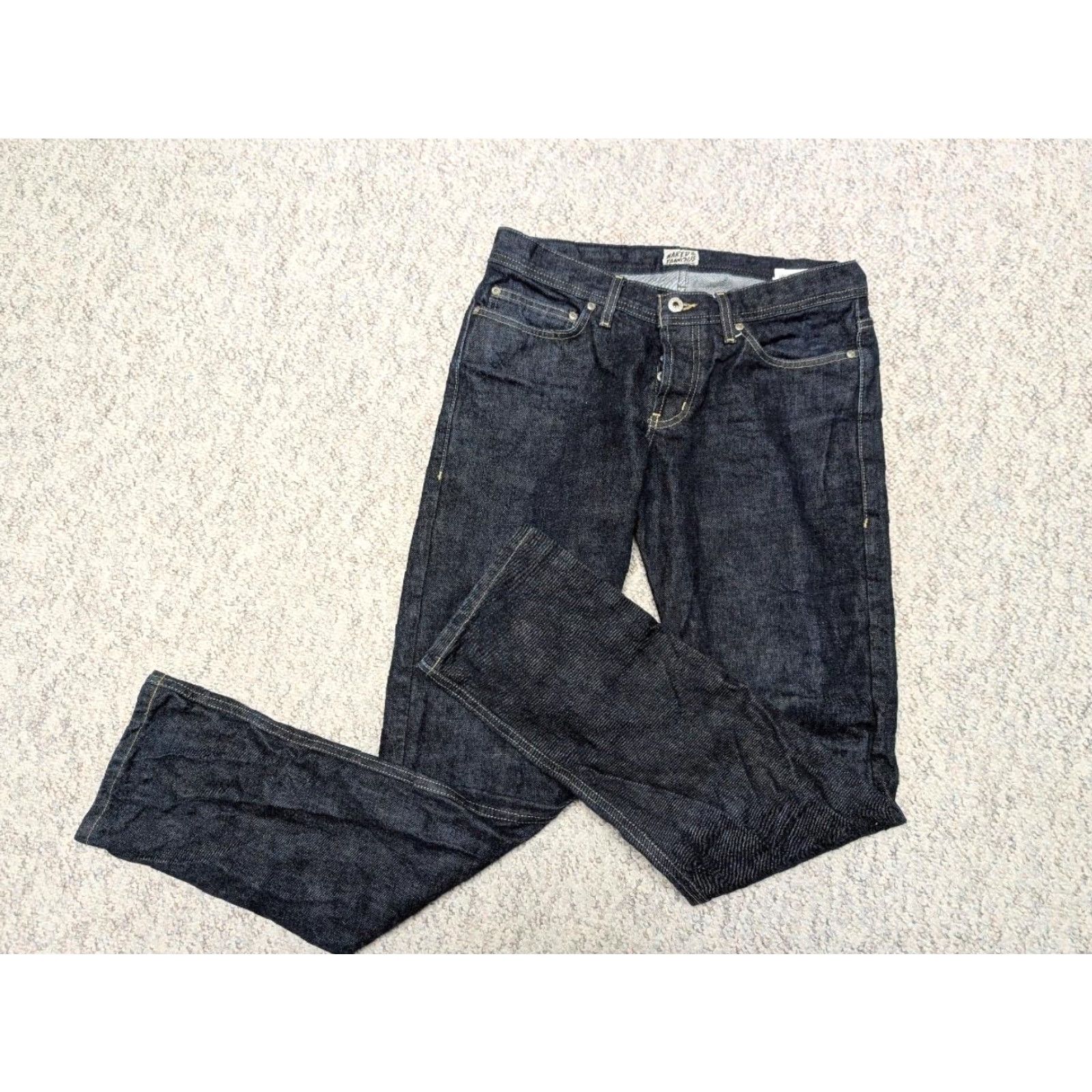 Vintage NAKED & FAMOUS blue jeans 33x33 indigo Weird Guy denim Slim Straight 33x33 Mens jeans Indigo blue denim Slim Weird Guy 90s? Size US 33 - 2 Thumbnail