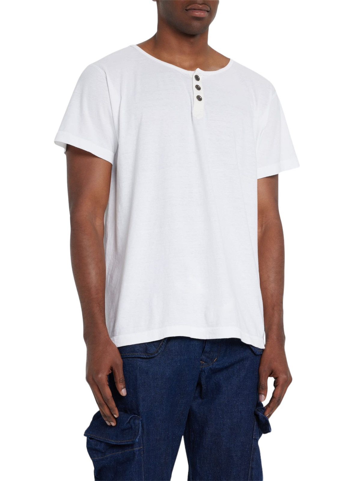 image of Greg Lauren Sz0 S/s White Henley Shirt, Men's (Size XS)