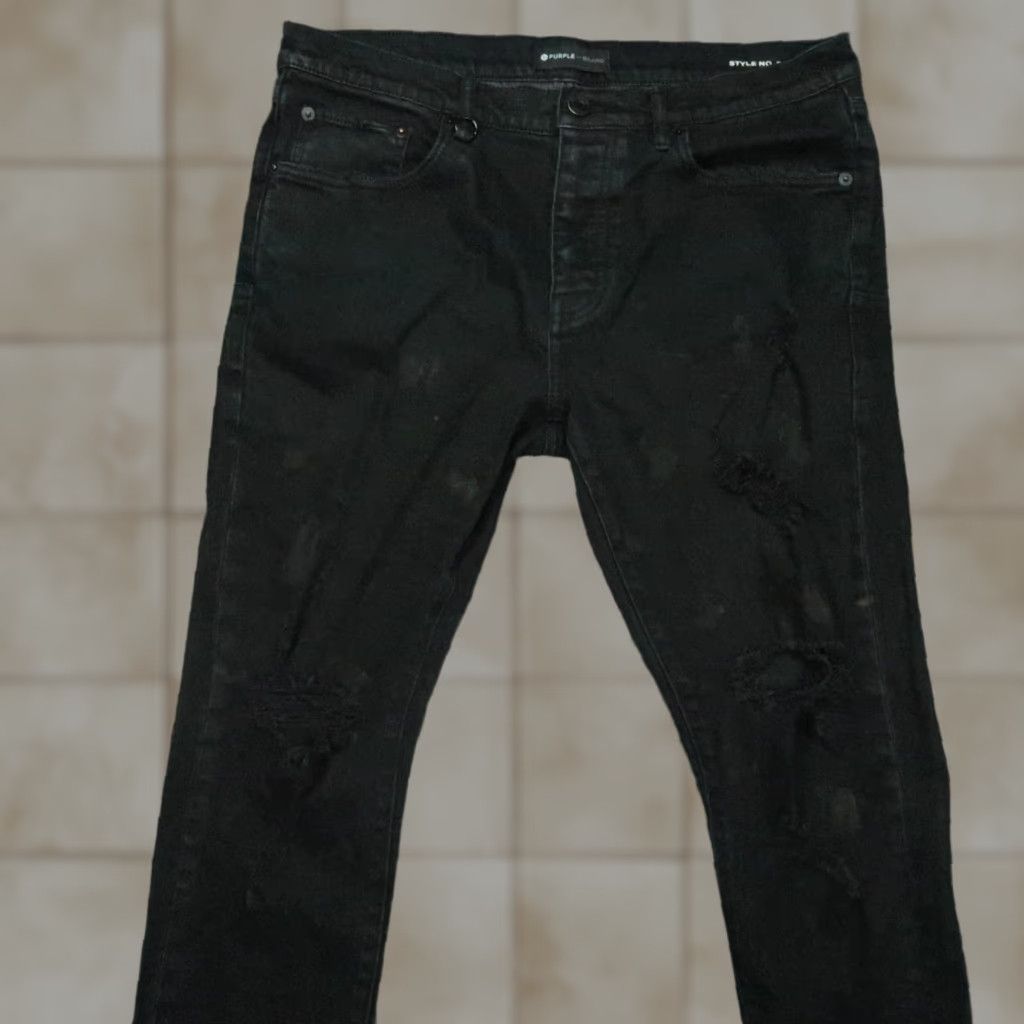 J Brand Purple Brand Jeans Mens 33x34 Black 5-Pocket Distressed Slim Straight Denim Cotton Belt Loops Vintage No Size US 33 - 1 Thumbnail