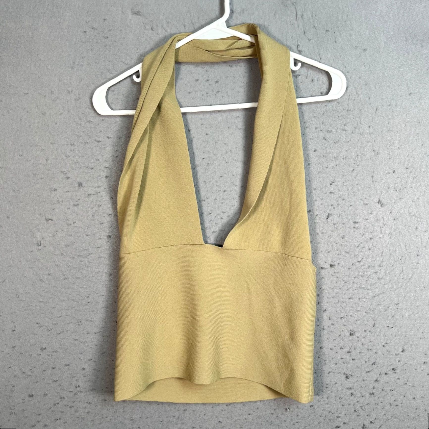 Vintage WeWoreWhat Beige Halter Top Viscose Nylon Womens Size Large Cropped Sleeveless Halter Top Summer Spring Casual Size L / US 10 / IT 46 - 2 Thumbnail