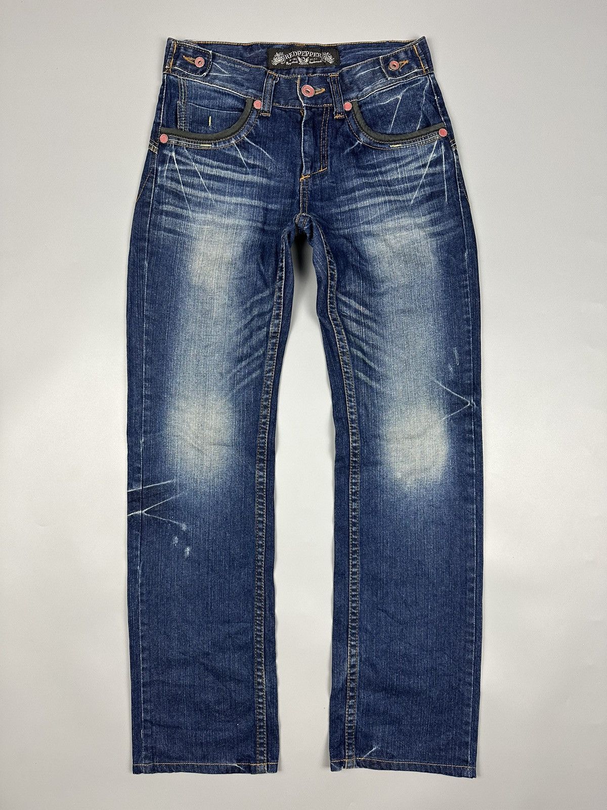 If Six Was Nine × Le Grande Bleu (L.G.B.) Distressed Red Pepper Whiskered Flared Jeans Size US 30 / EU 46 - 1 Thumbnail