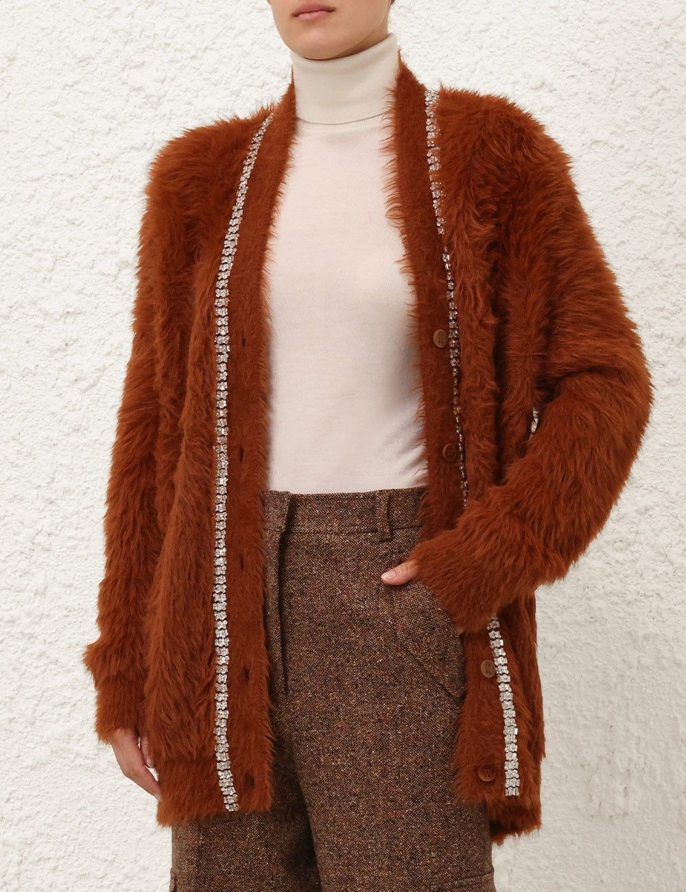 Zimmermann oc11z0725 Illustration Fluffy Cardigan in Brown Size L / US 10 / IT 46 - 2 Thumbnail