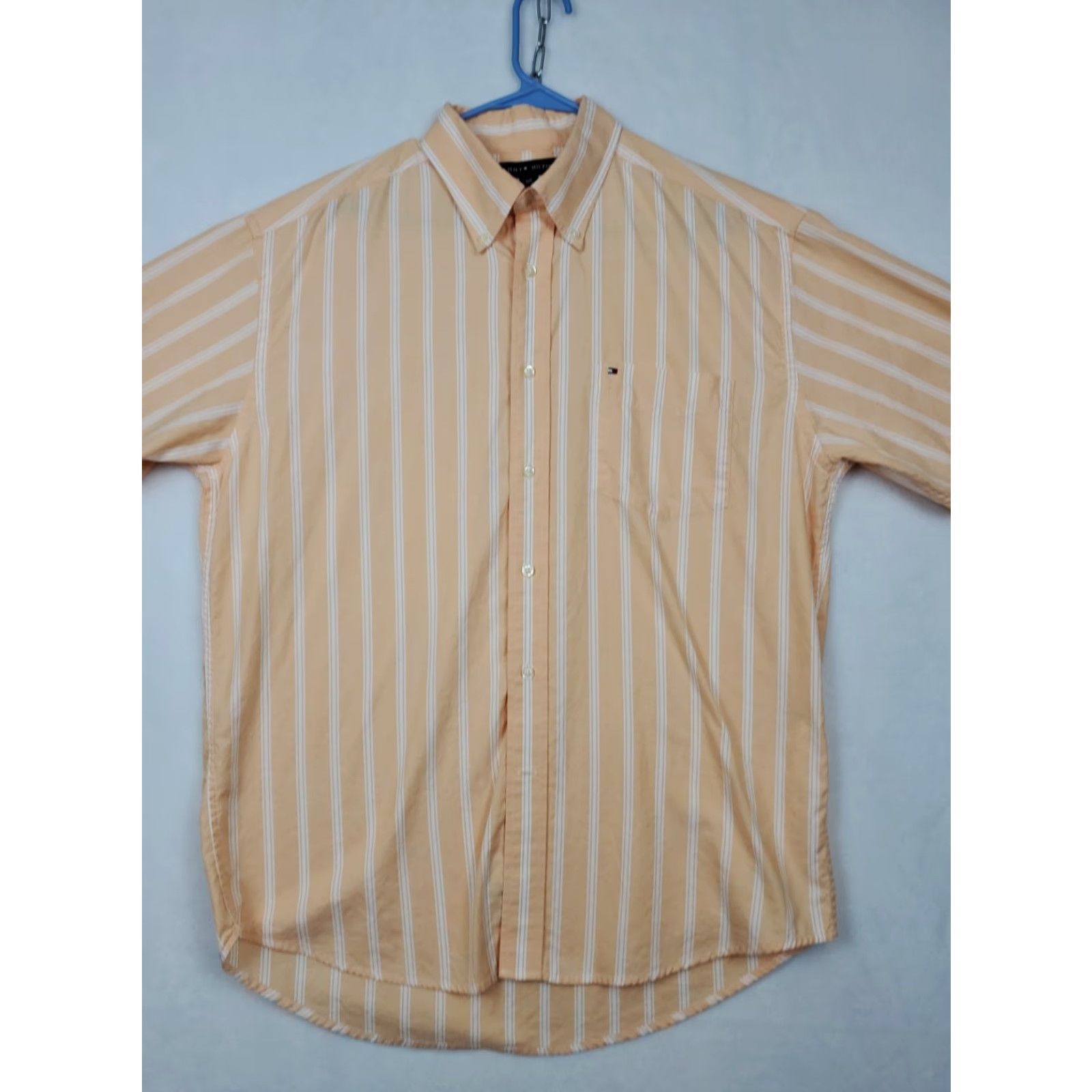 Tommy Hilfiger VINTAGE Tommy Hilfiger Shirt Mens L Orange Striped Long Sleeve Retro Dress Shirt Size 42R - 2 Thumbnail