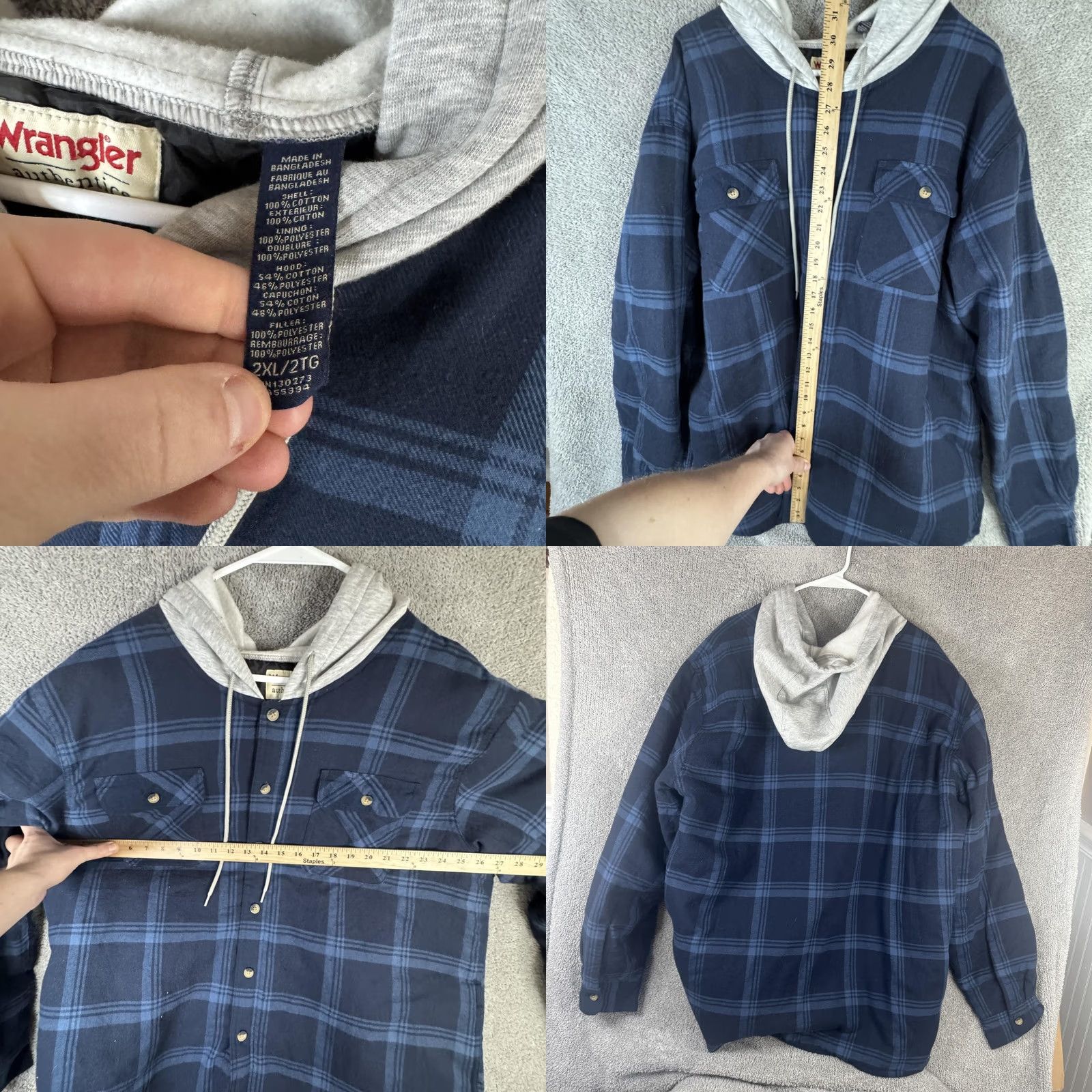 Wrangler Wrangler Jacket Mens 2XL Blue Plaid Flannel Hooded Quilted Lined Shacket Outdoor Size US XXL / EU 58 / 5 - 8 Thumbnail