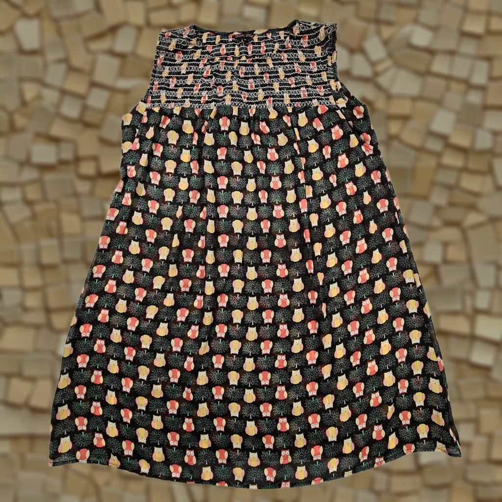 Vintage Traffic People Womens Dress Black Knee Length A-Line Sleeveless Owl Print Shirt* (Note: No new information added) Size M / US 6-8 / IT 42-44 - 1 Thumbnail