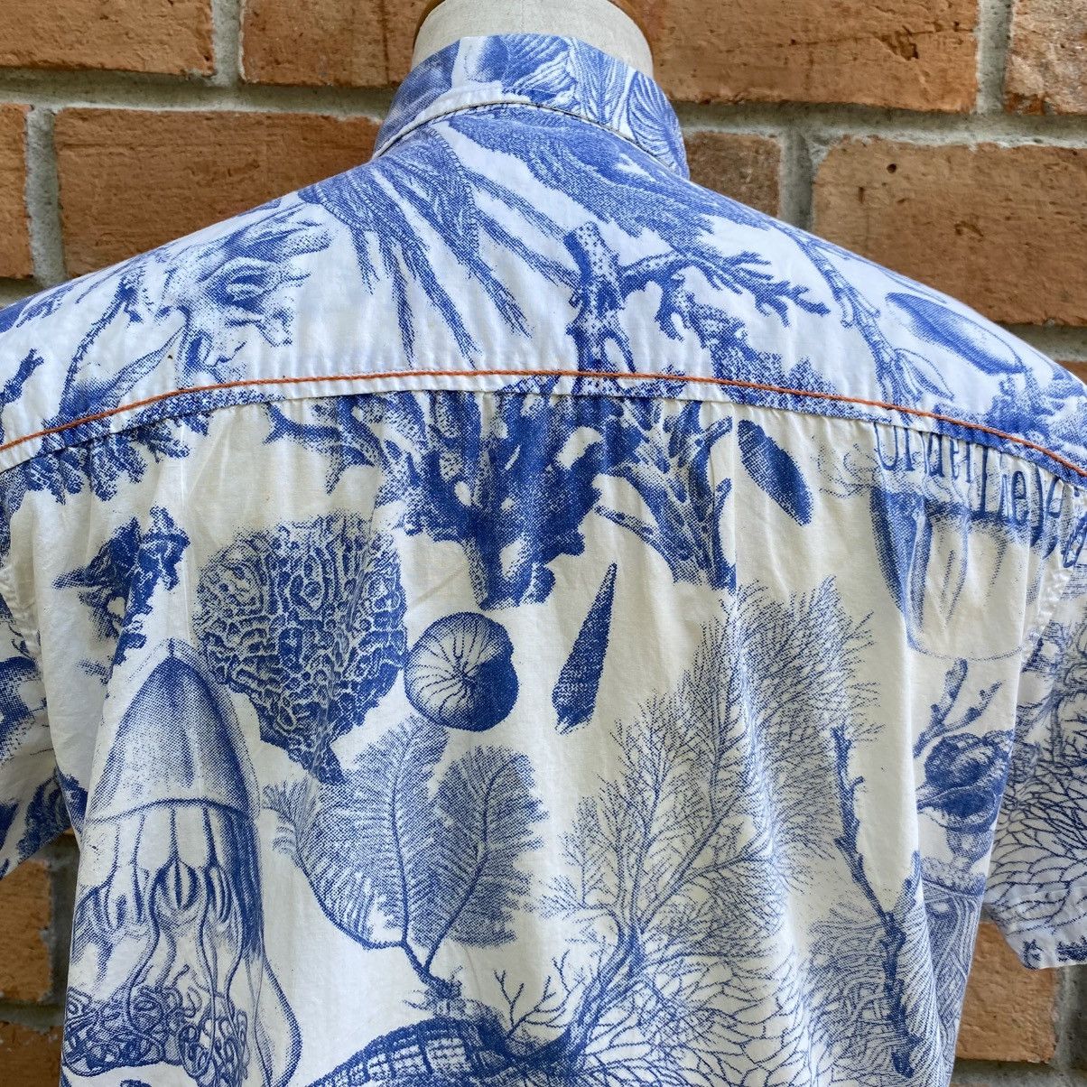 Japanese Brand KENVELO White Short Sleeve Shirt Blue Graphic Size US M / EU 48-50 / 2 - 23 Thumbnail