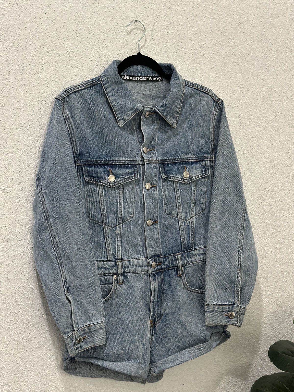 Alexander Wang Alexander Wang BITE Denim Romper High Rise Jumpsuit ButtonUp Size 32" / US 10 / IT 46 - 4 Thumbnail