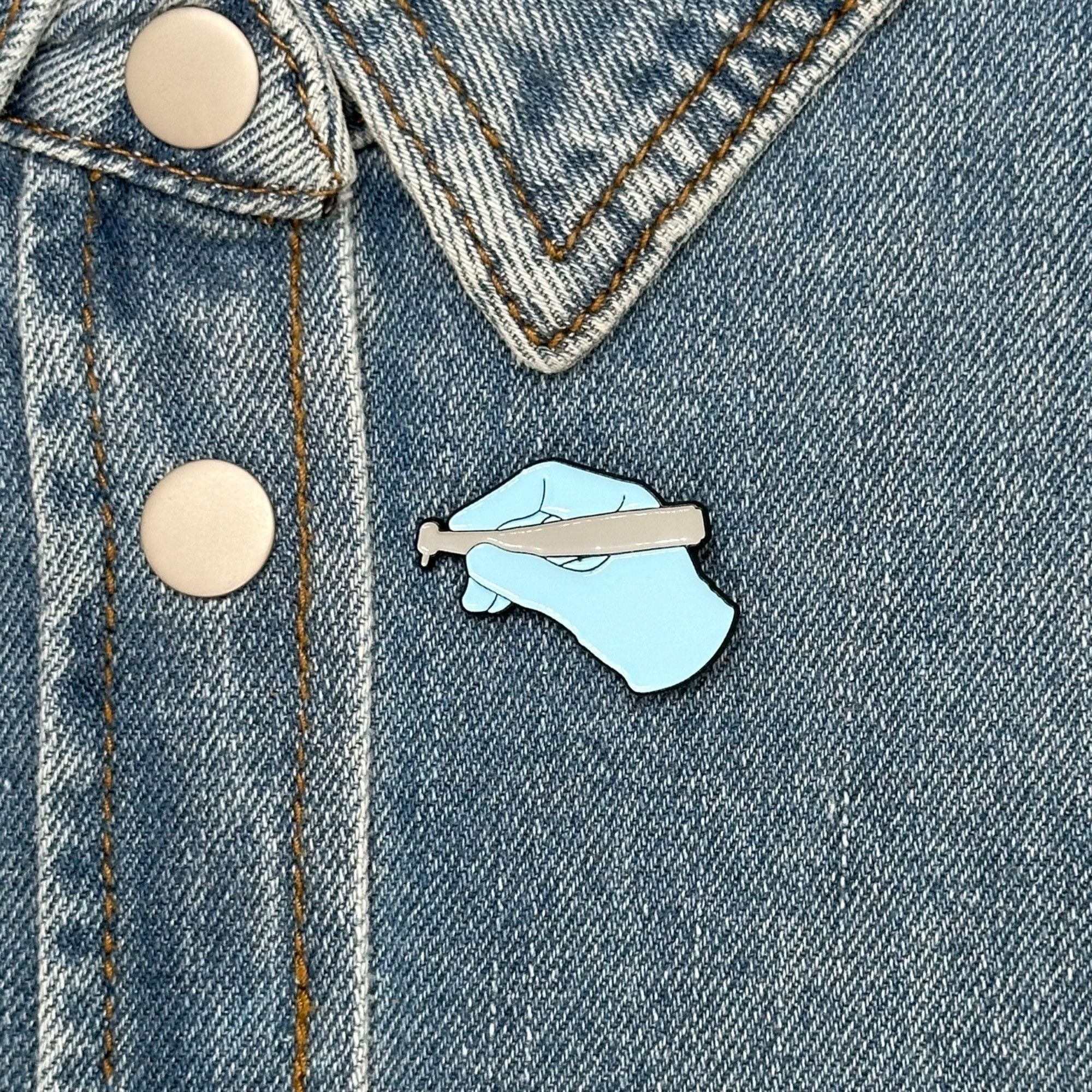 Other 🤩Blue hand holding dental drill Enamel Pin with Rubber Clut Size ONE SIZE - 1 Thumbnail