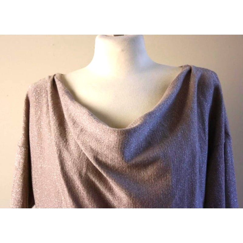 White House Black Market WHBM XS Drape Neck Gold Shimmer Metallic Tunic Sweater Dress Size XS / US 0-2 / IT 36-38 - 1 Thumbnail
