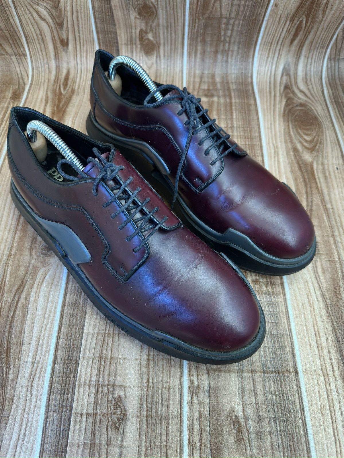 Prada AW15 Runway 2EG129 Show Wave Burgundy Derby Shoes Size US 10 / EU 43 - 3 Thumbnail