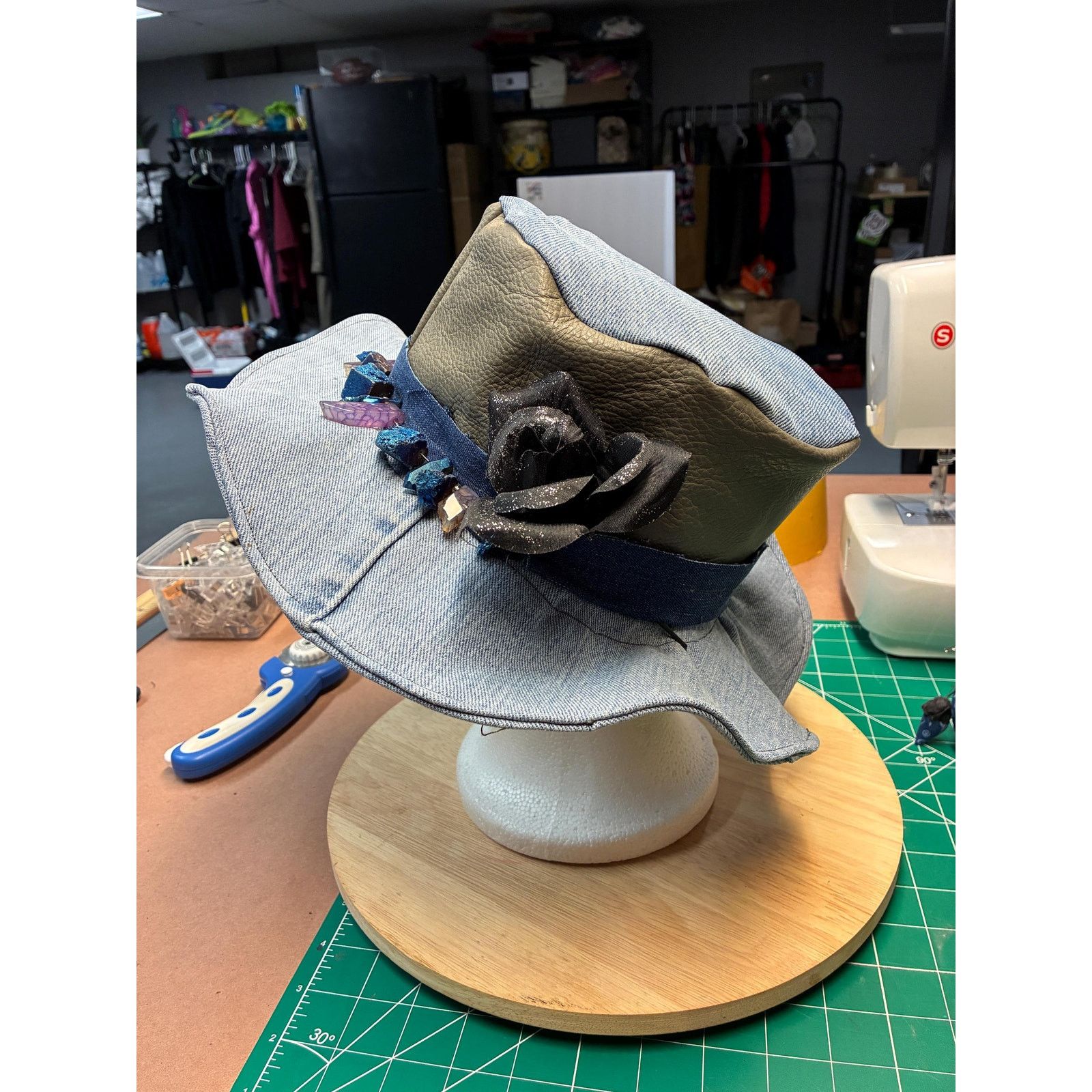 Other The Witch Queen — Upcycled Denim & Leather Hat, Raw Crystal Size ONE SIZE - 5 Thumbnail