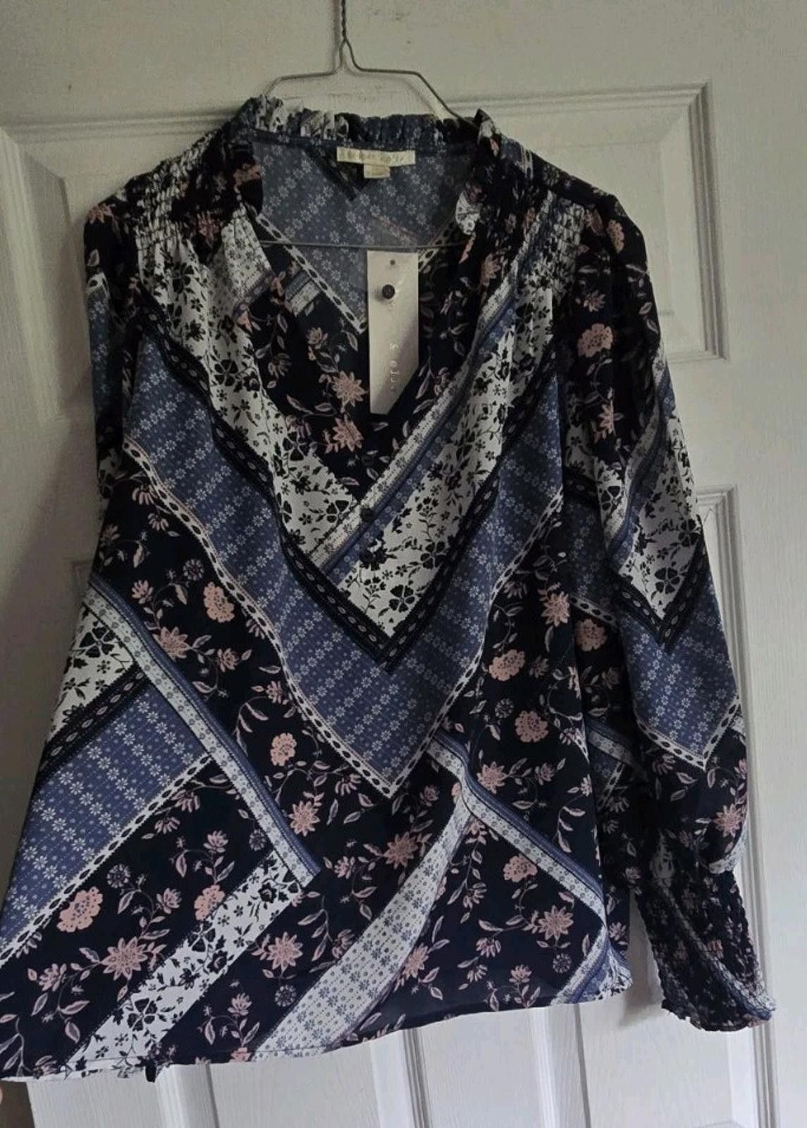 Other Copper & Ella Womens Large L Blouse Top Shirt Blue Floral Ne Size L / US 10 / IT 46 - 4 Thumbnail