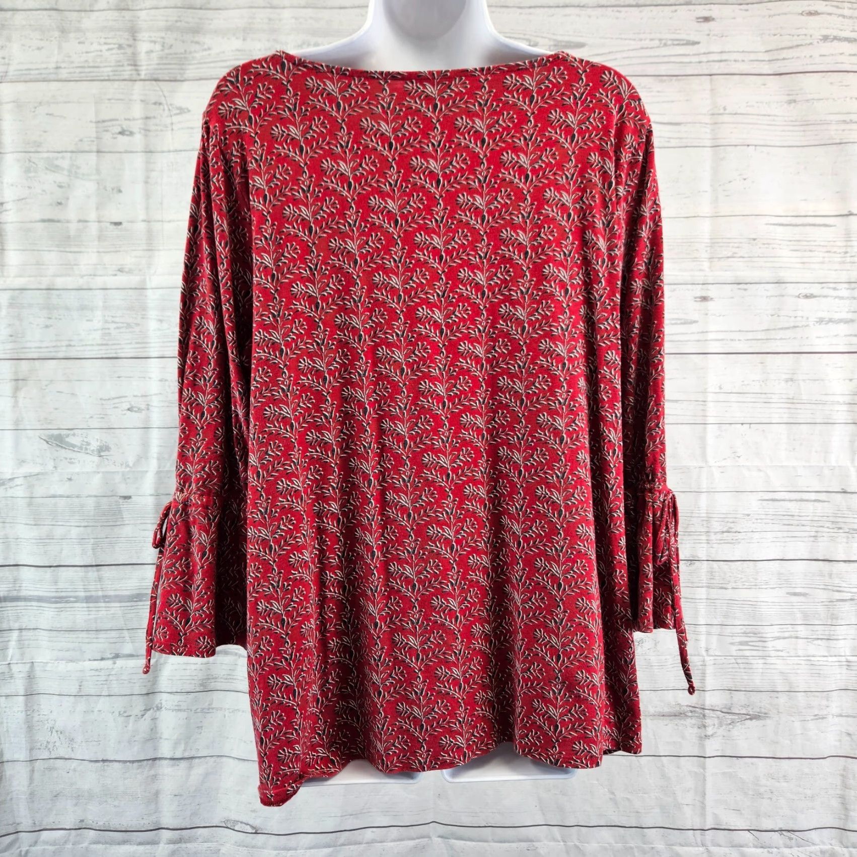 J. Jill J Jill Womens Top L Red 3/4 Sleeve Cotton Blend Blouse Lights Colorful Womens Size L / US 10 / IT 46 - 4 Thumbnail