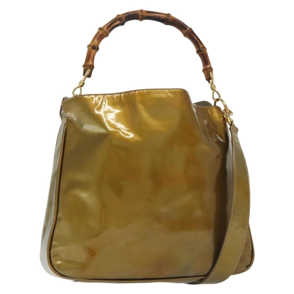 Gucci GUCCI Bamboo Handbag Patent Leather Beige Gold 001 1014 Size ONE SIZE - 1 Thumbnail