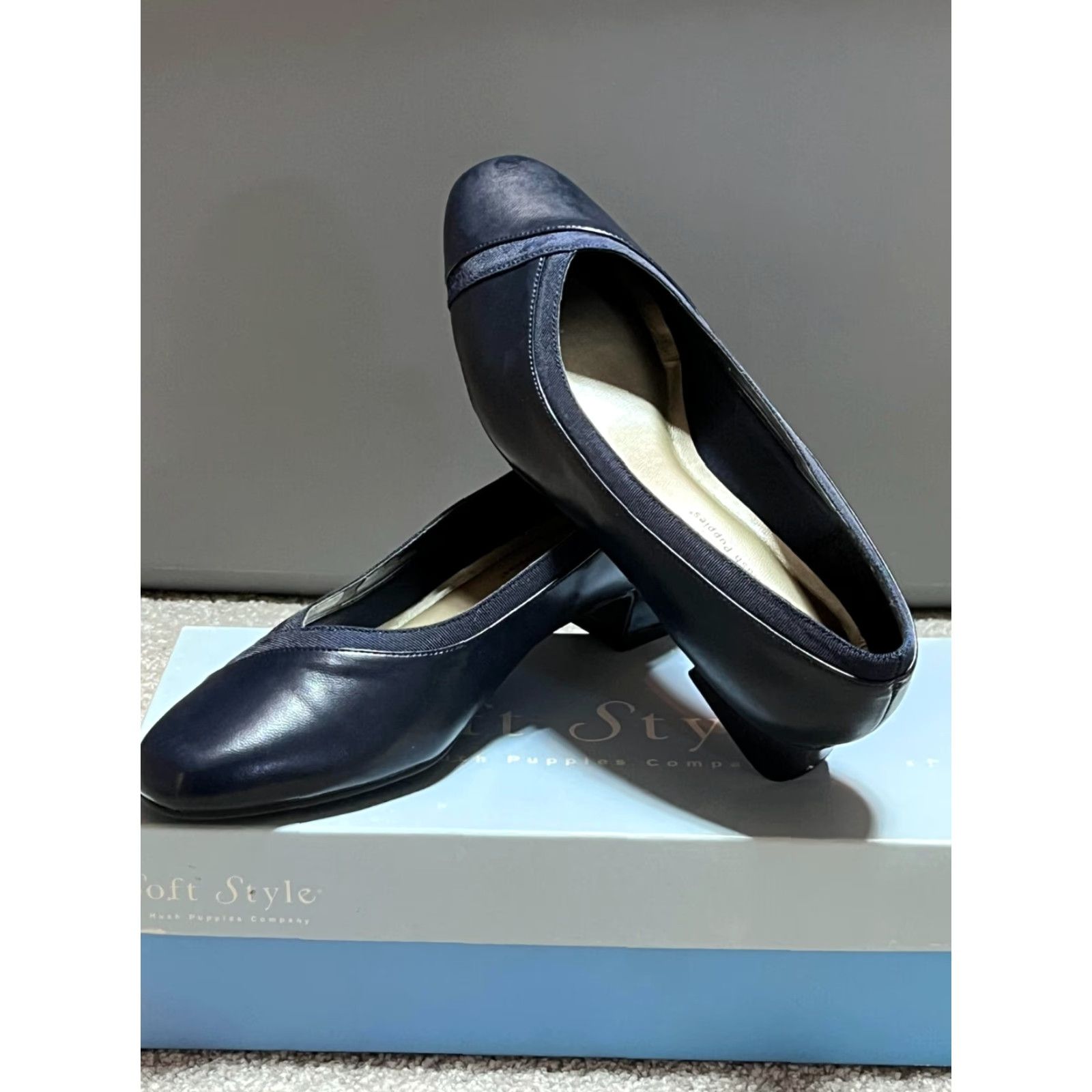 Soft Style by Hush Puppies Pump Heels Women 6.5 W Blue 70485 Devine Slip On Cuban Heel 1.5 in Shoes Women