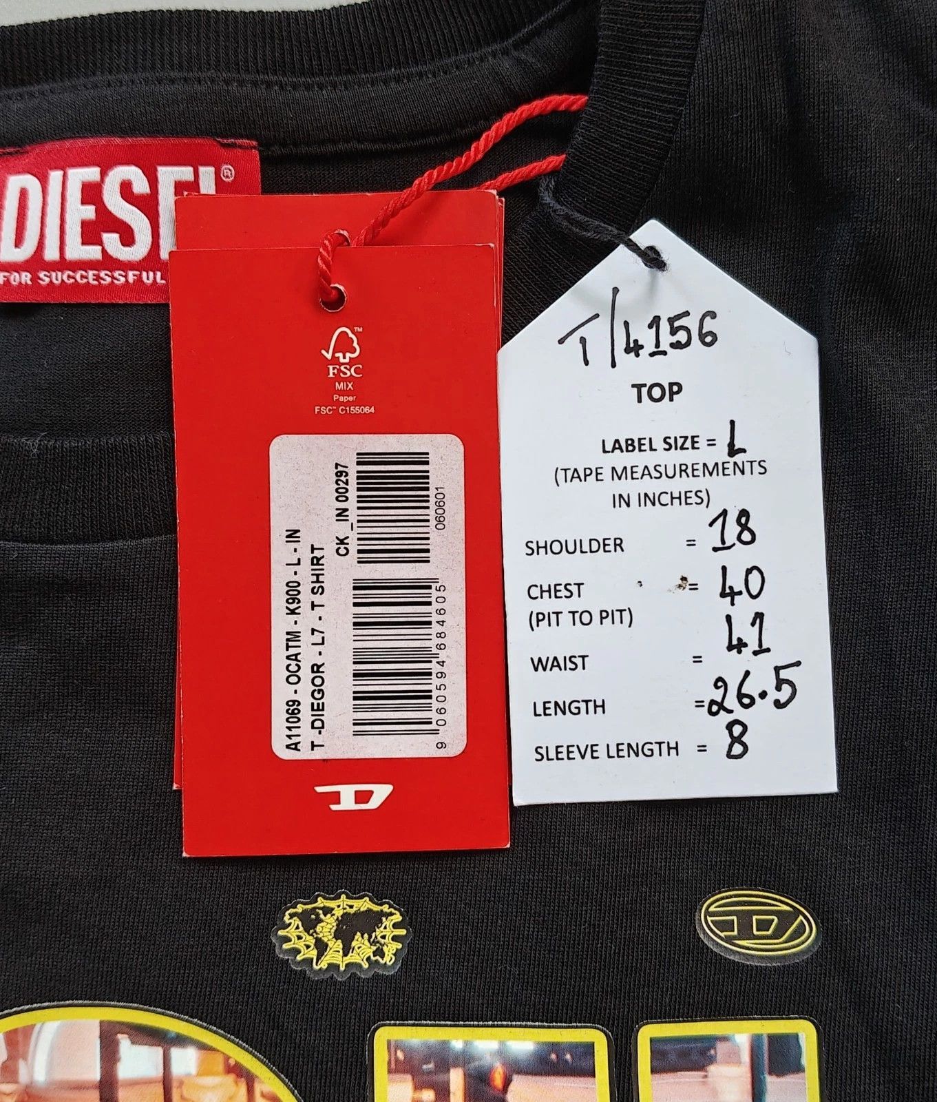 Diesel DIESEL Black T-shirt with DSL 78 Denim print T 4156 Size US L / EU 52-54 / 3 - 5 Thumbnail